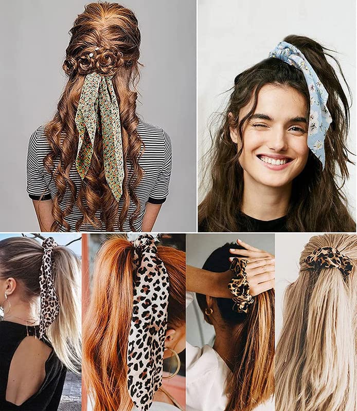 12 Pack Chiffon Hair Ribbons for Women & Girls – 2-in-1 Ponytail Scrunchies with Bow Ties, Elastic Hair Scarves & Bandanas – Soft Headbands for Long Hair Accessories – Perfect for School, Parties, Weddings & Everyday Styling