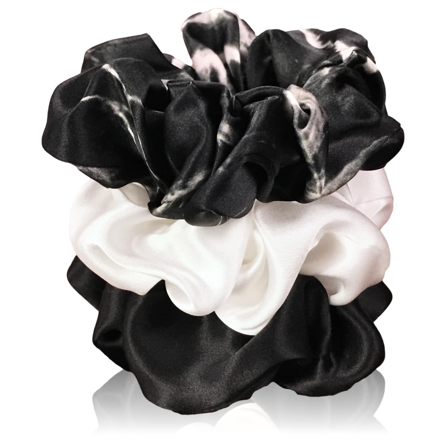 Premium Mulberry Silk Scrunchies for Women - Soft Hair Ties (Black, Ivory, Marble) - Gentle on Hair, Perfect for Workouts, Sleep & Everyday Styling