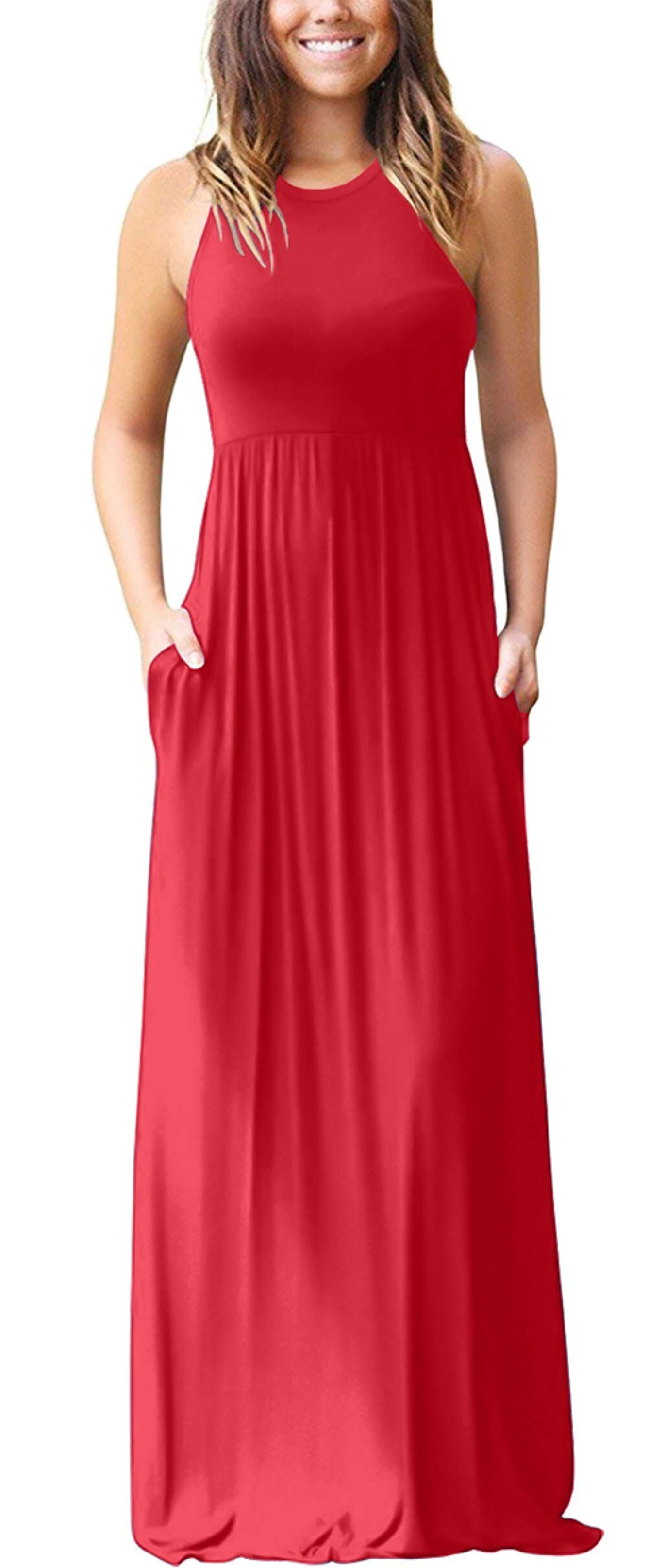 **PCEAIIH Women's Floral Summer Dress - Casual Beach Tank with Pockets, Pleated Front Long Dress for Vacation, Travel & Outdoor Activities**