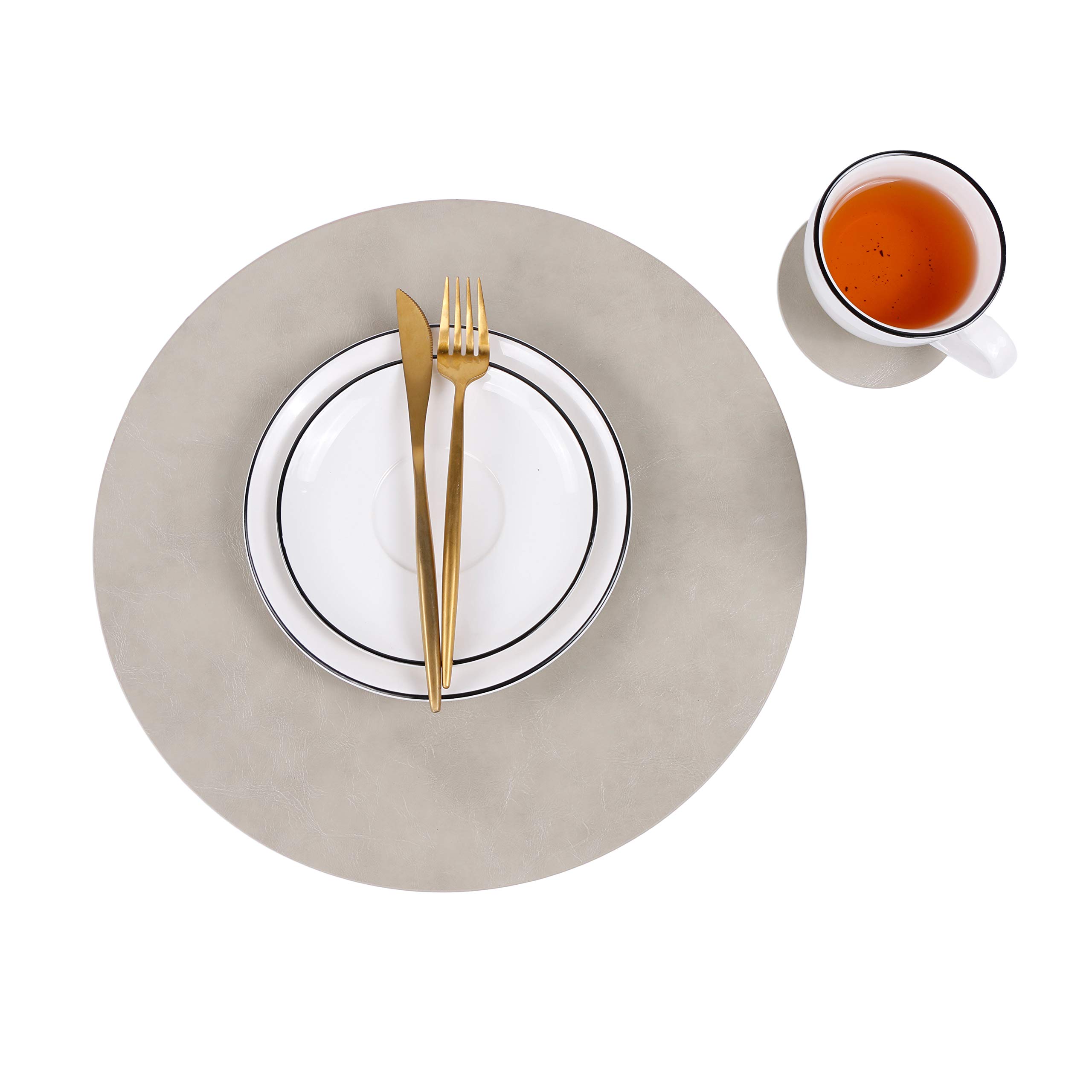 Set of 6 Waterproof Faux Leather Round Placemats & Coasters - Easy Clean Kitchen Table Mats for Dining Room, Coffee Bar, and Home Decor | Perfect for Everyday Use and Entertaining