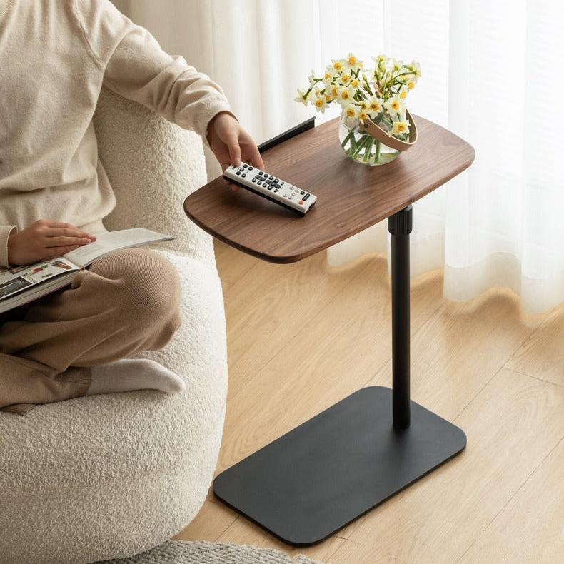 Premium Black Walnut Solid Wood Liftable Rotating Side Table - Adjustable Height End Table for Living Room, Bedroom & Office Use