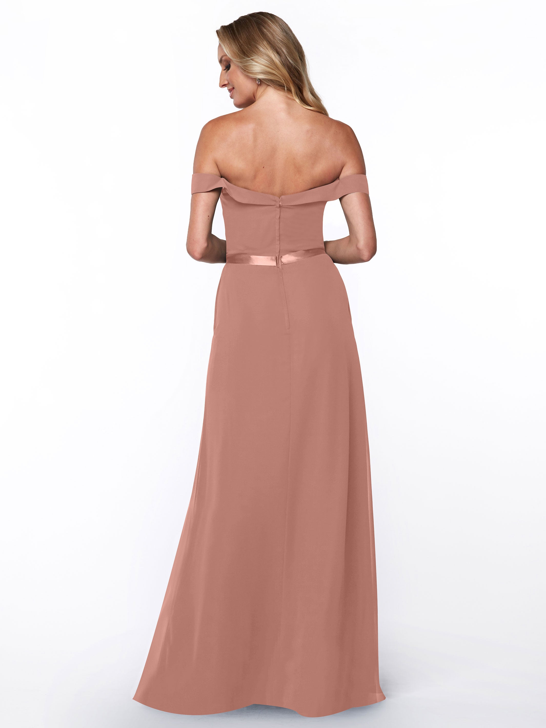Elegant Off-the-Shoulder Chiffon A-Line Bridesmaid Dress with Sash - Perfect for Weddings, Formal Events & Special Occasions