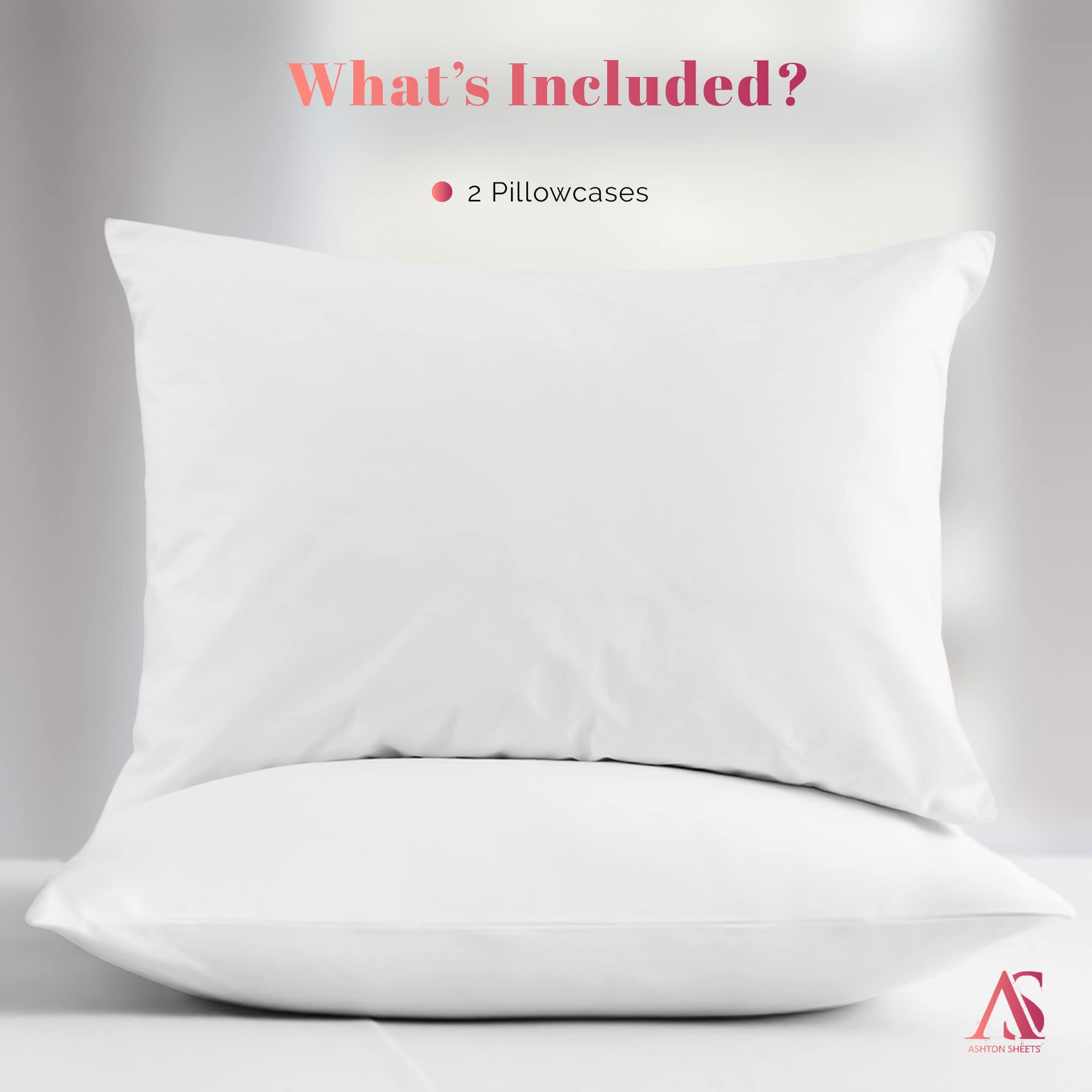 Luxury 1000 Thread Count Egyptian Cotton Pillowcases Set of 2 - White Standard/Queen Size, Soft Sateen Weave Cooling Pillow Covers for Bedroom, Hotel & Guest Room