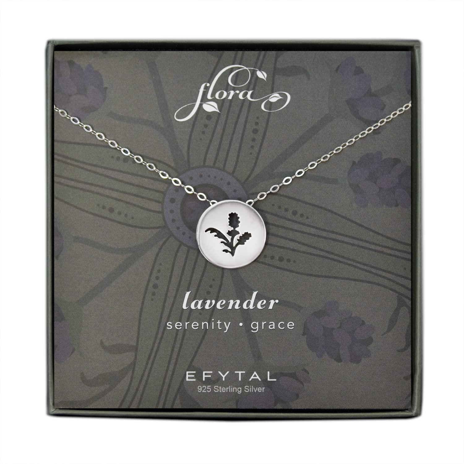 EFYTAL 925 Sterling Silver Floral Lavender Necklace for Women - Elegant Get Well Soon Gift, Nature Inspired Jewelry for Her - Perfect for Recovery, Birthday, Anniversary & Special Occasions