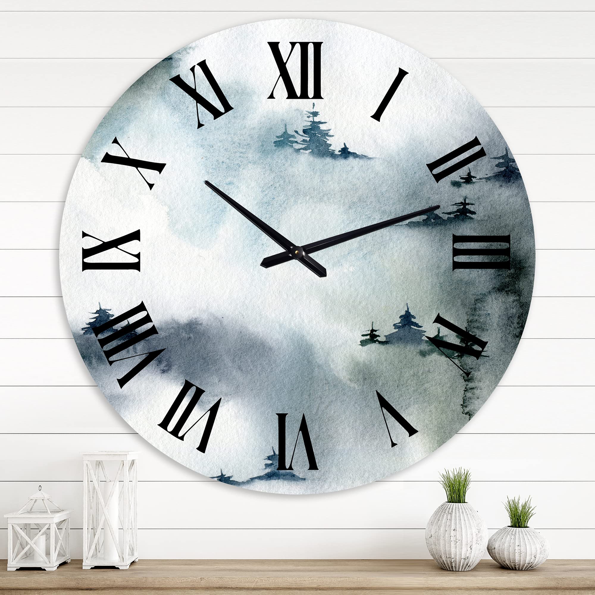 Minimalist Winter Forest Wall Clock with Snowy Fir Trees - Large Abstract Fractal Design for Living Room, Bedroom & Office Decor - Perfect for Home, Modern & Scandinavian Style Interiors