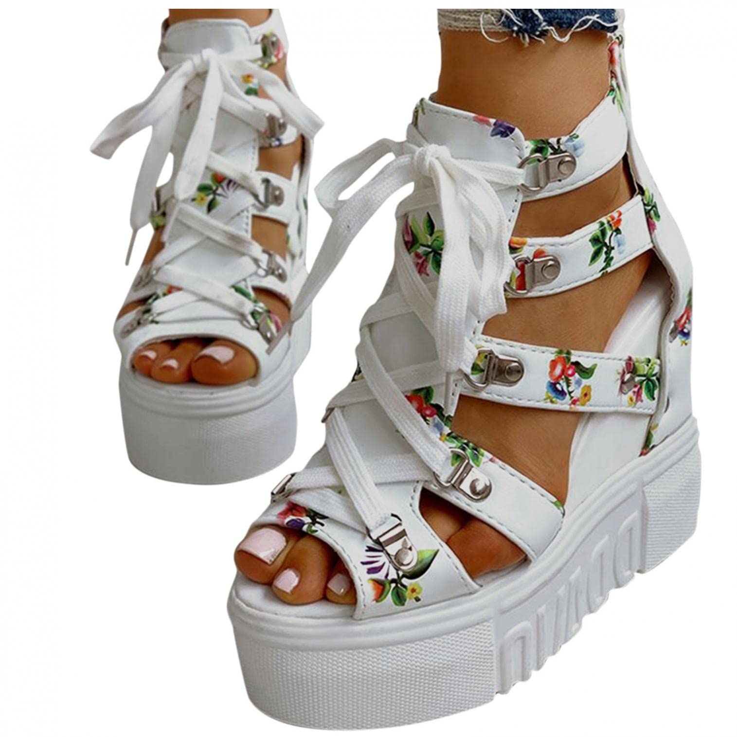 Xudanell Women's Ankle Strap Platform Wedge Sandals - Comfortable Low Heel Beach Shoes with Rubber Sole for Summer | Casual Open Toe Sandals for Walking, Vacation & Outdoor Activities