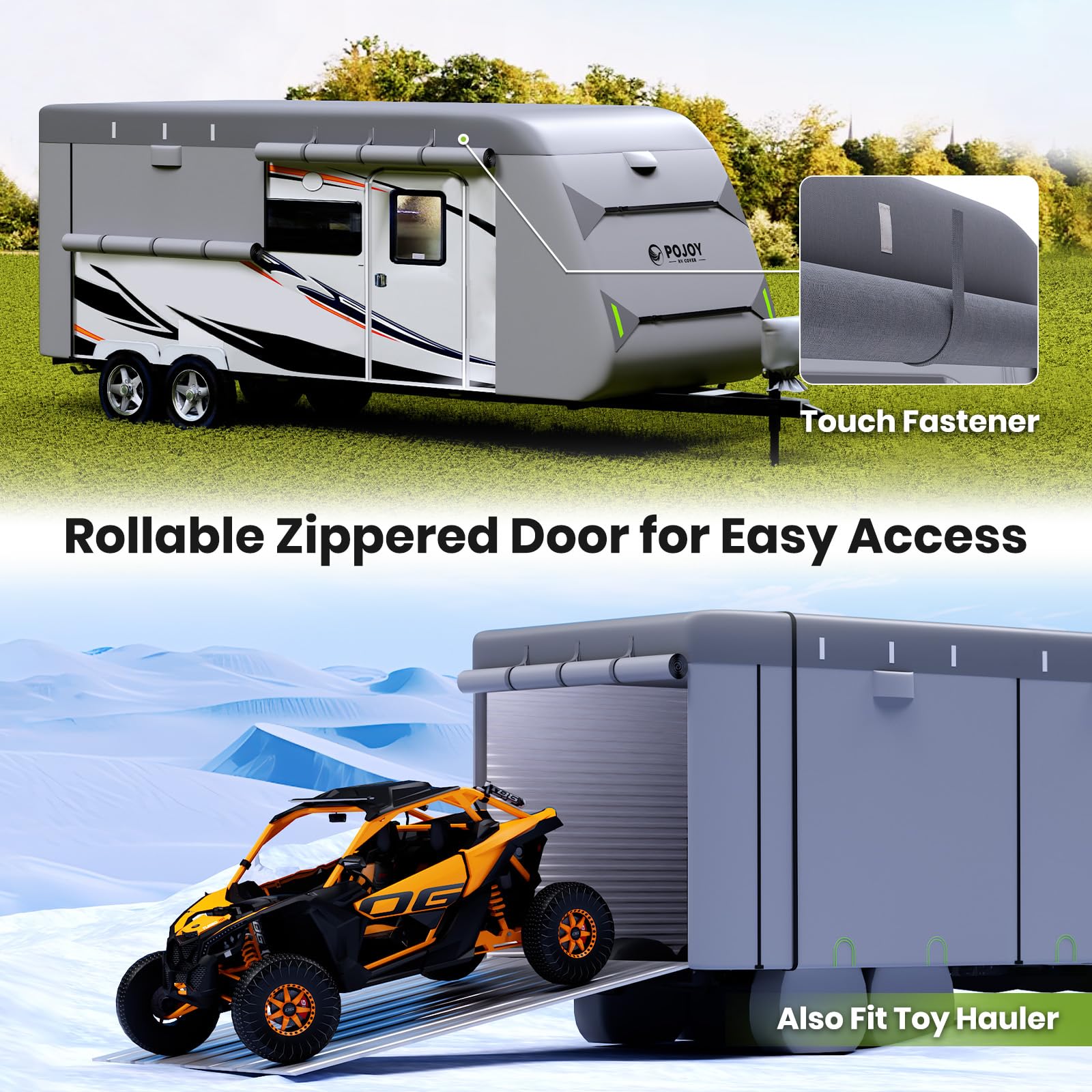 Heavy Duty 600D Oxford RV Cover - Waterproof, Windproof, UV Resistant Camper Trailer Cover with Tongue Jack & Tire Covers | Fits 18'1