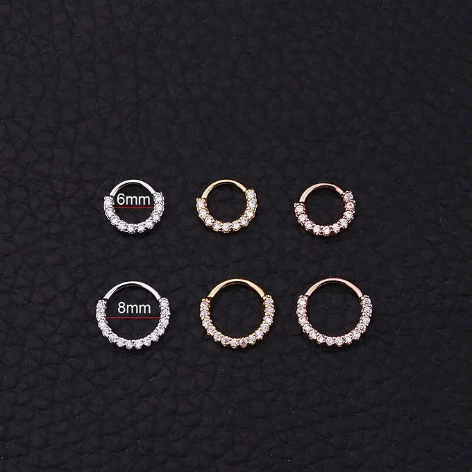20G 6mm & 8mm CZ Pave Hoop Septum Ring - ER8508 | Hypoallergenic Surgical Steel Nose Piercing Jewelry for Women & Men | Perfect for Everyday Wear, Parties & Special Occasions