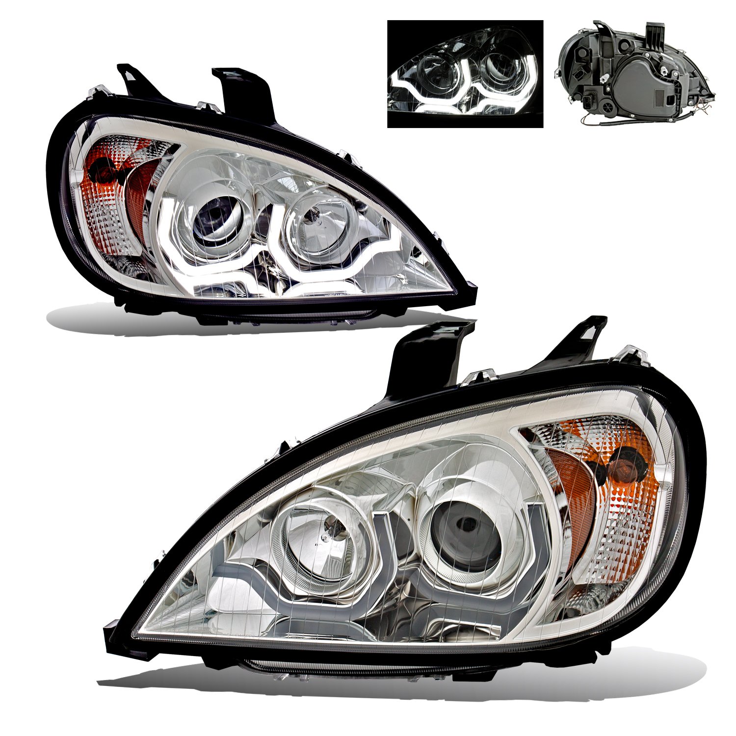 Freightliner Columbia Chrome Projector Headlights - High/Low Beam Bulb Included - Durable LED Headlights for Truck & Semi Upgrades - Perfect for Night Driving & Enhanced Visibility