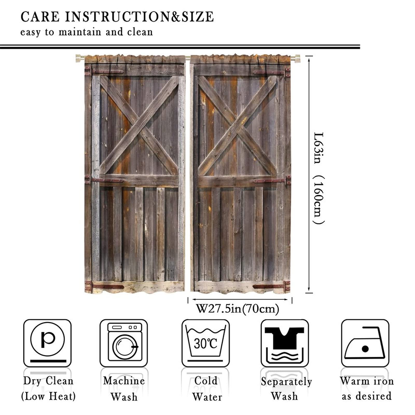Rustic Wooden Barn Door Window Curtains - Thermal Insulated Blackout Drapes 55x63 Inch for Boys Room, Living Room & Bedroom Decor | Farmhouse Style, Noise Reducing & Energy Saving Window Treatment