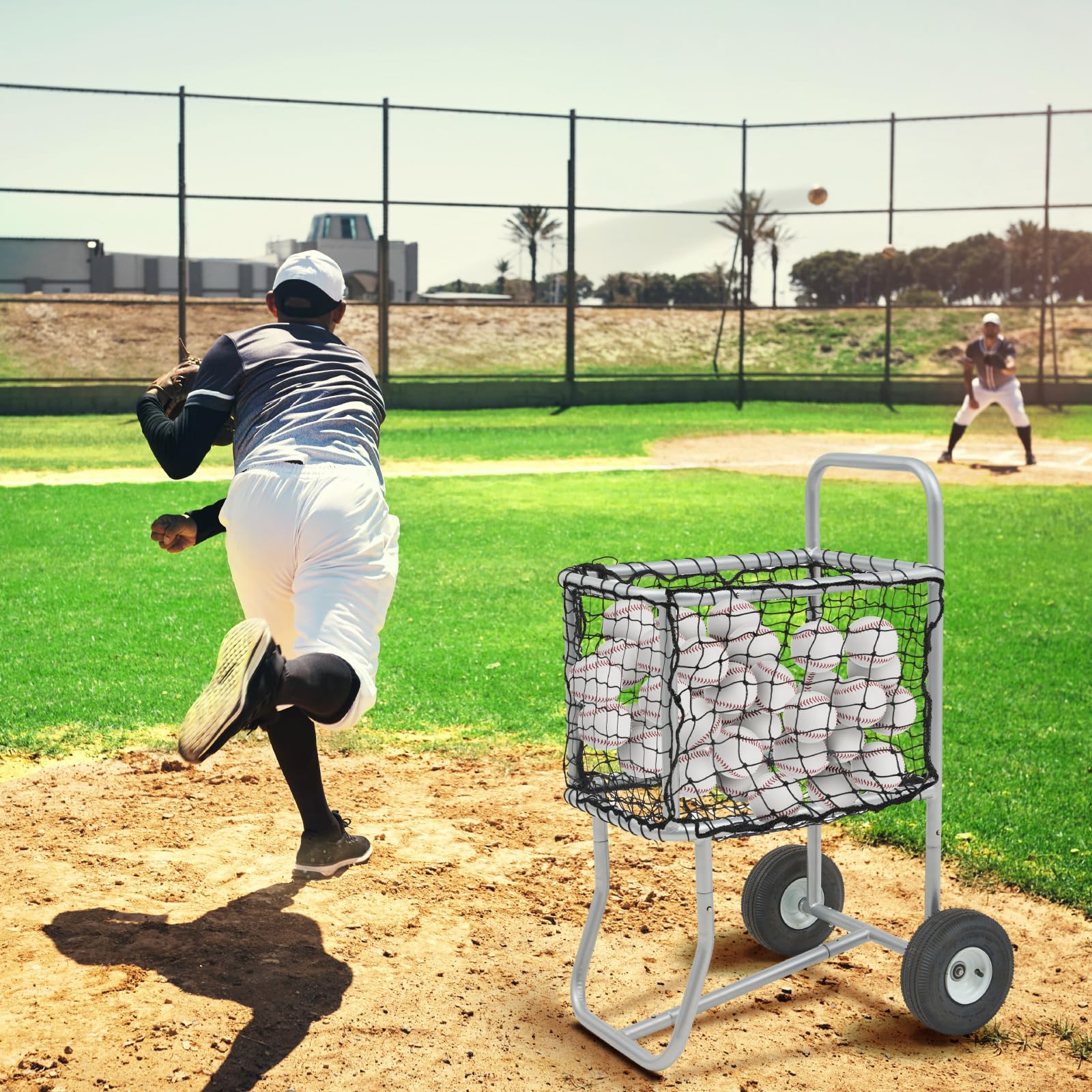 Heavy Duty Baseball Cart with Wheels - Large Rolling Softball Caddy & Ball Holder Organizer (300 Baseballs or 150 Softballs Capacity) 18