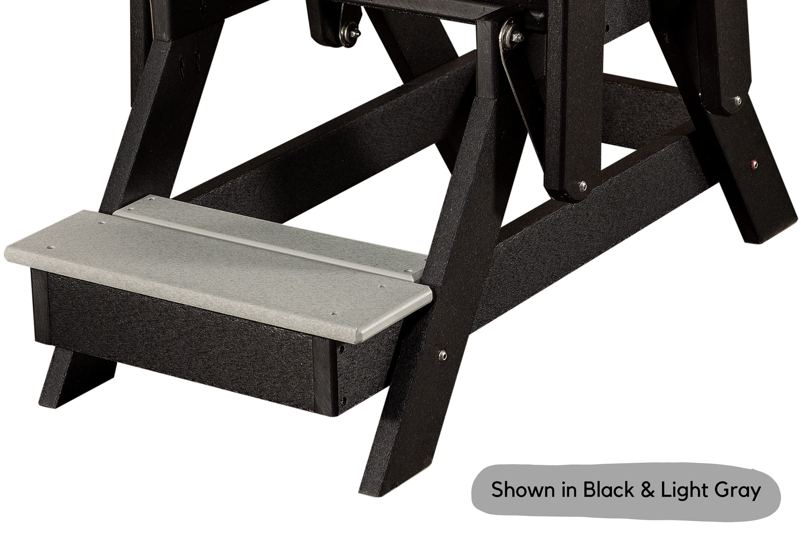 Outdoor Patio Adirondack Glider Chair with Slat Fan Back, Footrest & Weather-Resistant Poly Material - Perfect for Balcony, Garden & Backyard Relaxation (Black & Weatherwood)