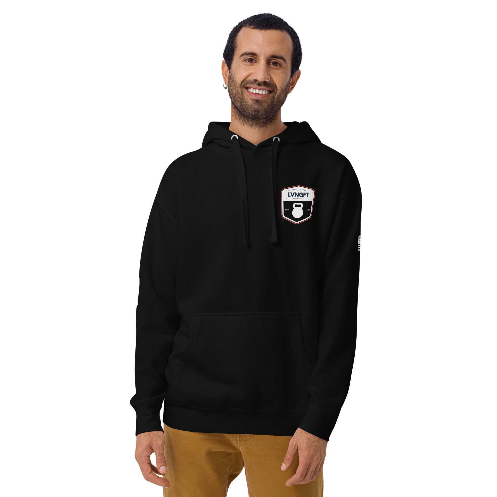 LVNGFT Kettlebell Badge Hoodie - Premium Workout Hooded Sweatshirt for Gym & CrossFit Training - Comfortable Fitness Apparel for Men & Women