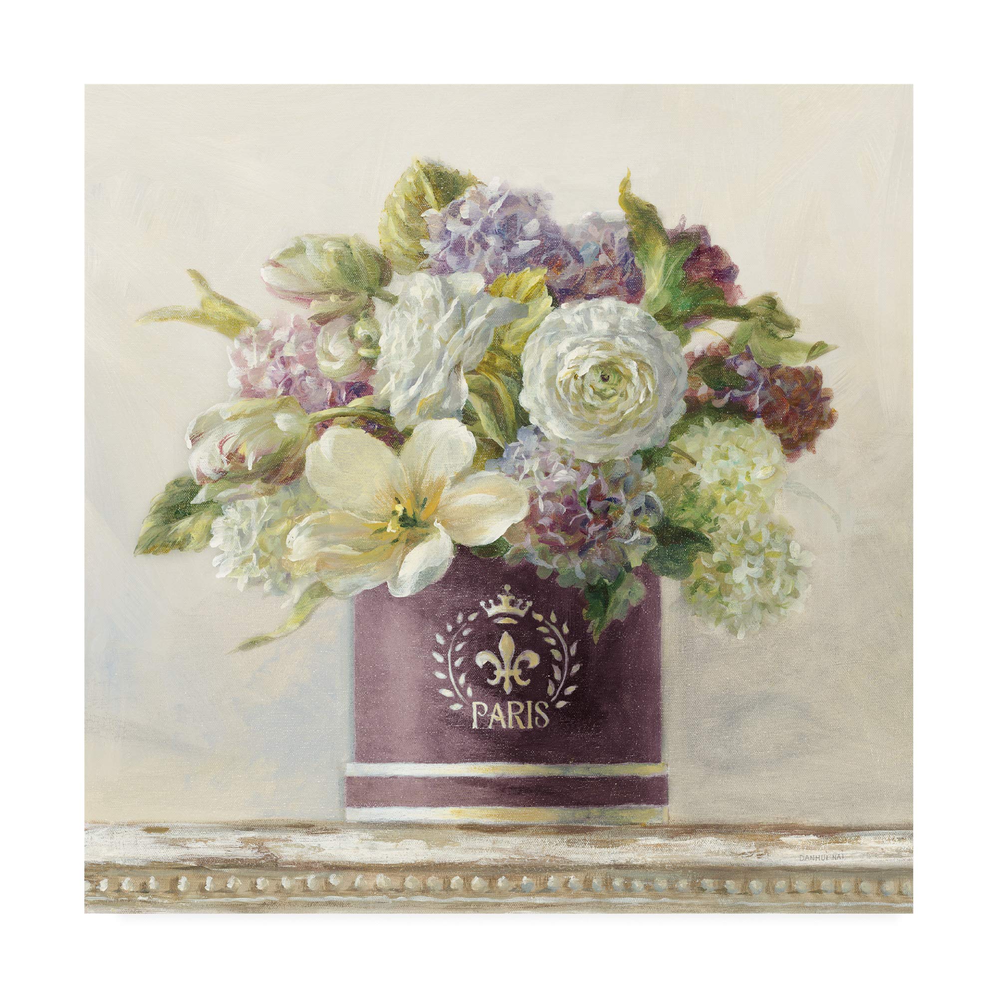 Danhui Nai Tulips in Aubergine Hatbox Fine Art Print - 24x24 Inch Wall Decor for Living Room, Bedroom & Office - Floral Canvas Painting for Home & Office Decor