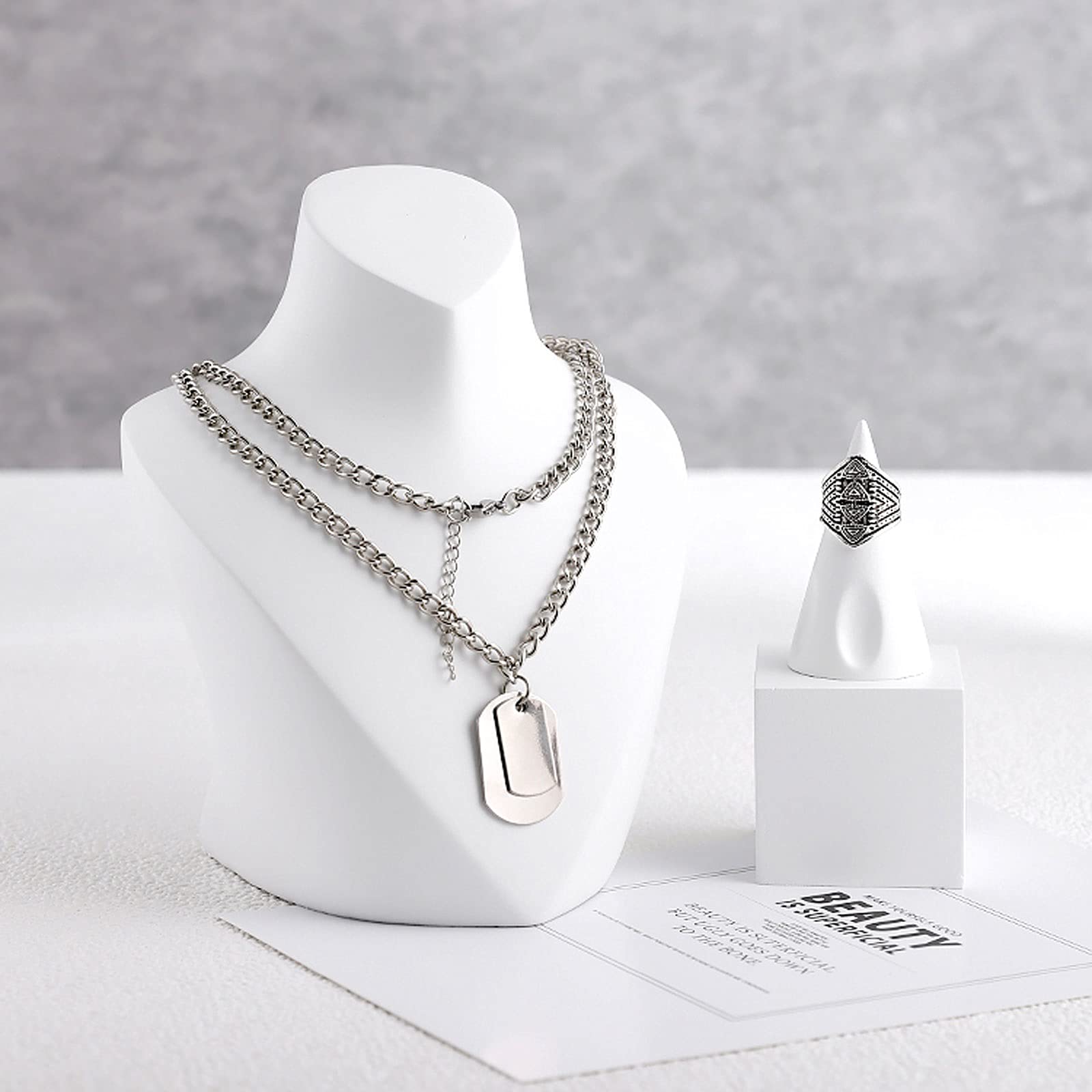 White Resin Jewelry Necklace Bust Display Stand - Mannequin Holder for Necklace Chain & Jewelry Showcase - Perfect for Retail Stores, Boutiques, and Jewelry Photography