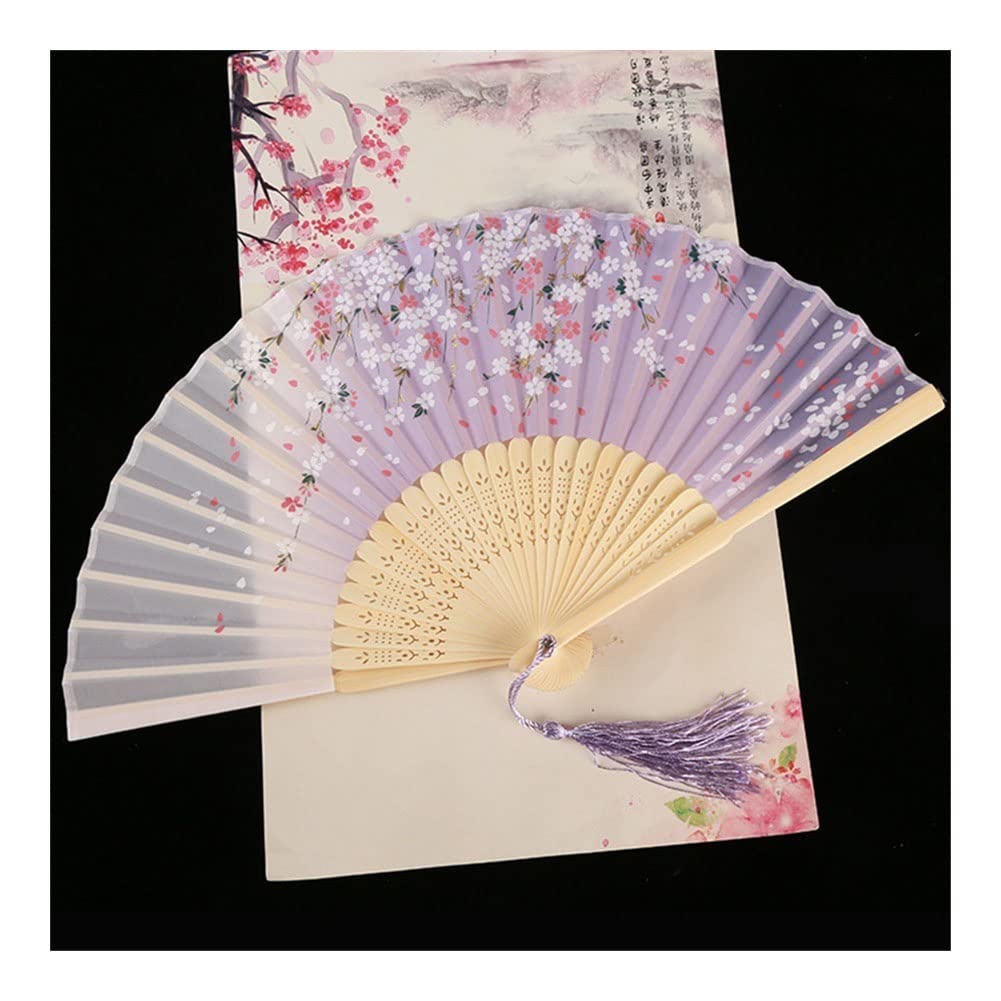 Vintage Chinese Silk Folding Fan - Hand Painted Floral Pattern, Elegant Handheld Fan for Home Decor, Wedding, Dance, Party & Gifts (Color 04) | Perfect for Asian-Themed Events, Cultural Performances & Summer Cooling