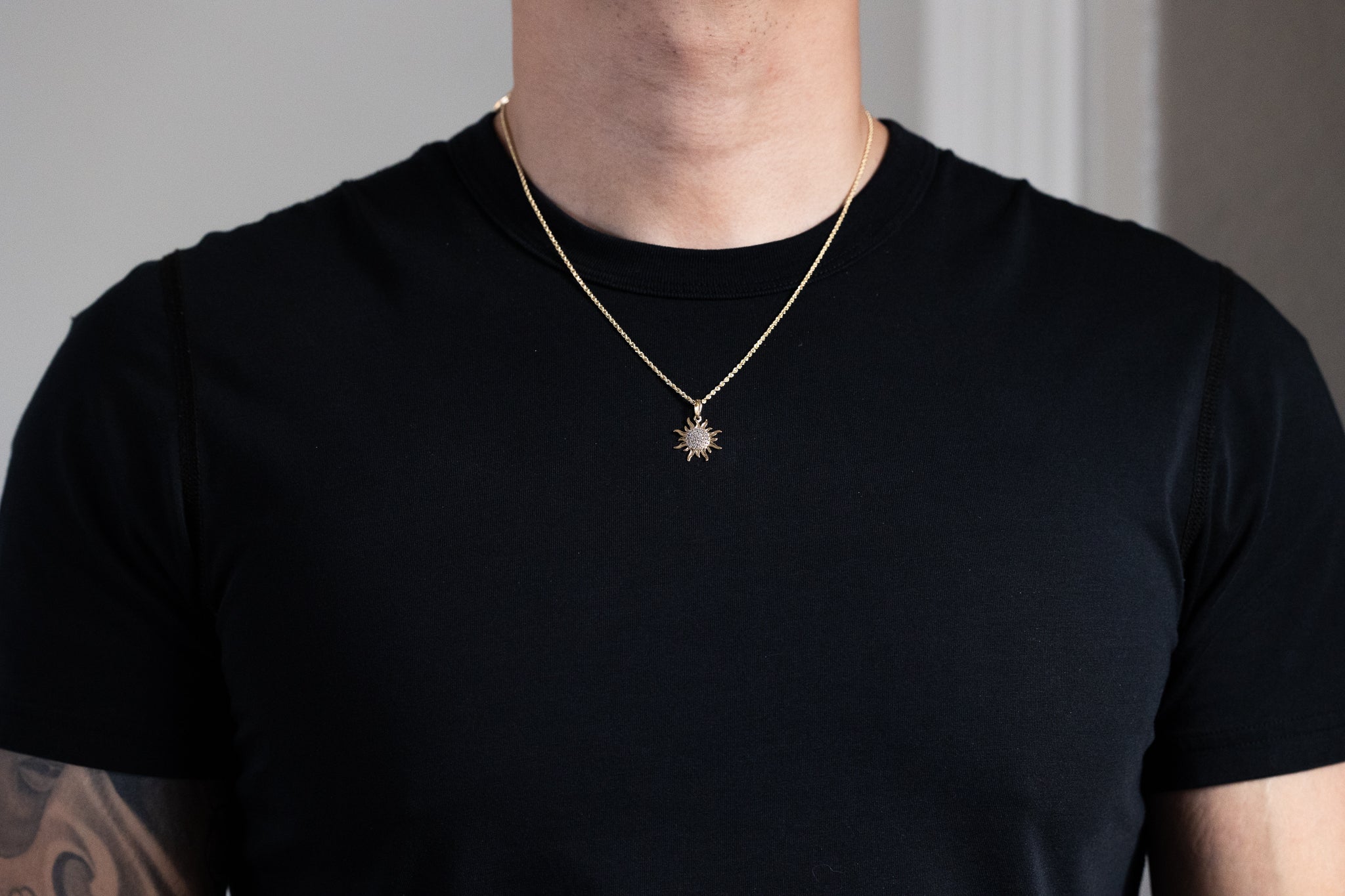 14K Gold CZ Sun Pendant Necklace - PT3114 Solar Charm Jewelry for Women, Perfect for Beach Vacations & Summer Fashion Accessories