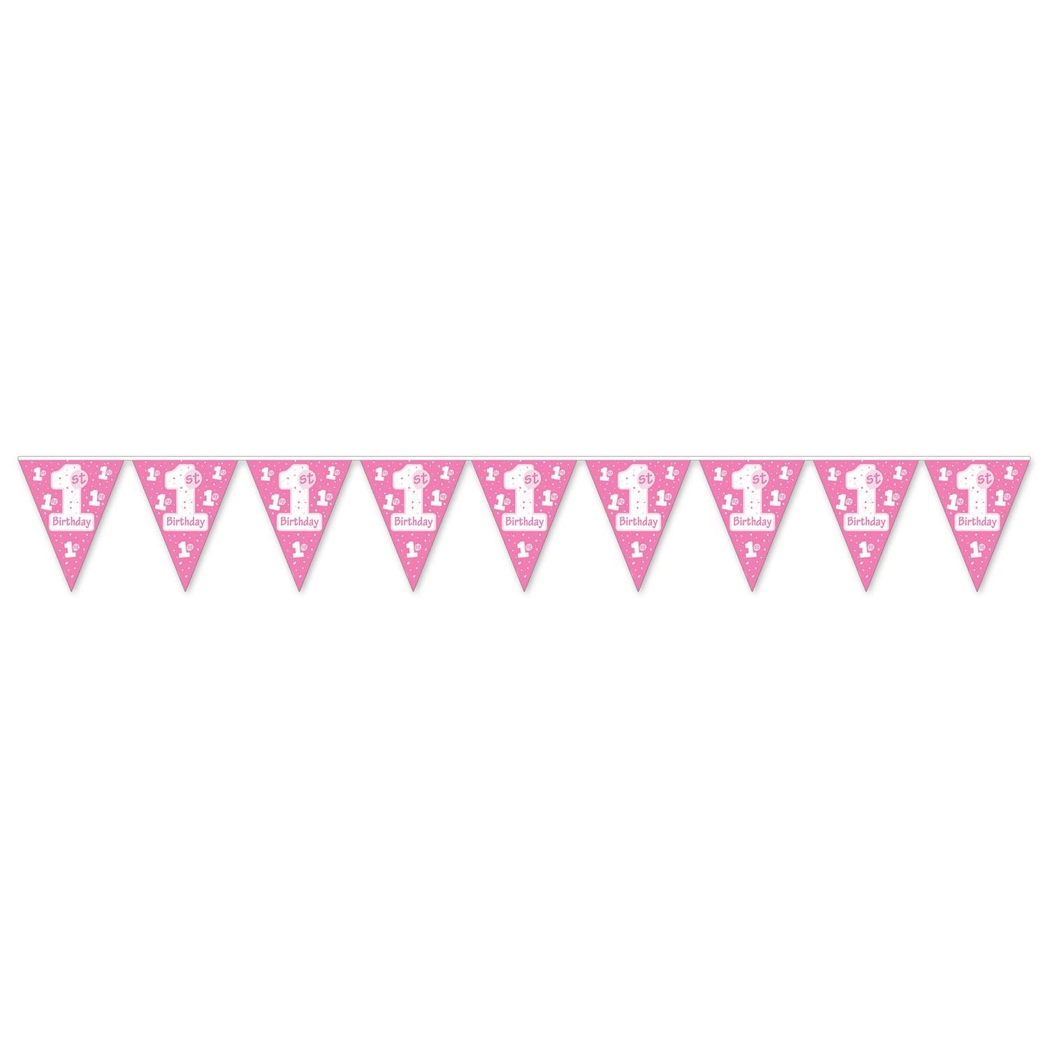 12 Pack Beistle 1st Birthday Party Pennant Banner - Pink Decorations for Baby's First Birthday, Baby Shower & Nursery Decor