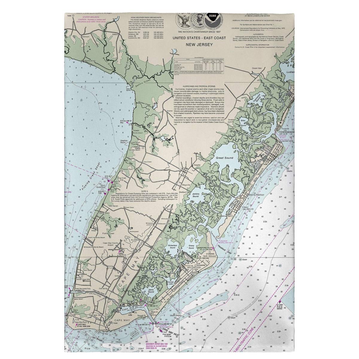 Betsy Drake GT396 Cape May Peninsula NJ Nautical Map Guest Towel - Coastal Decor Bathroom Hand Towel for Beach House & Nautical Theme Home