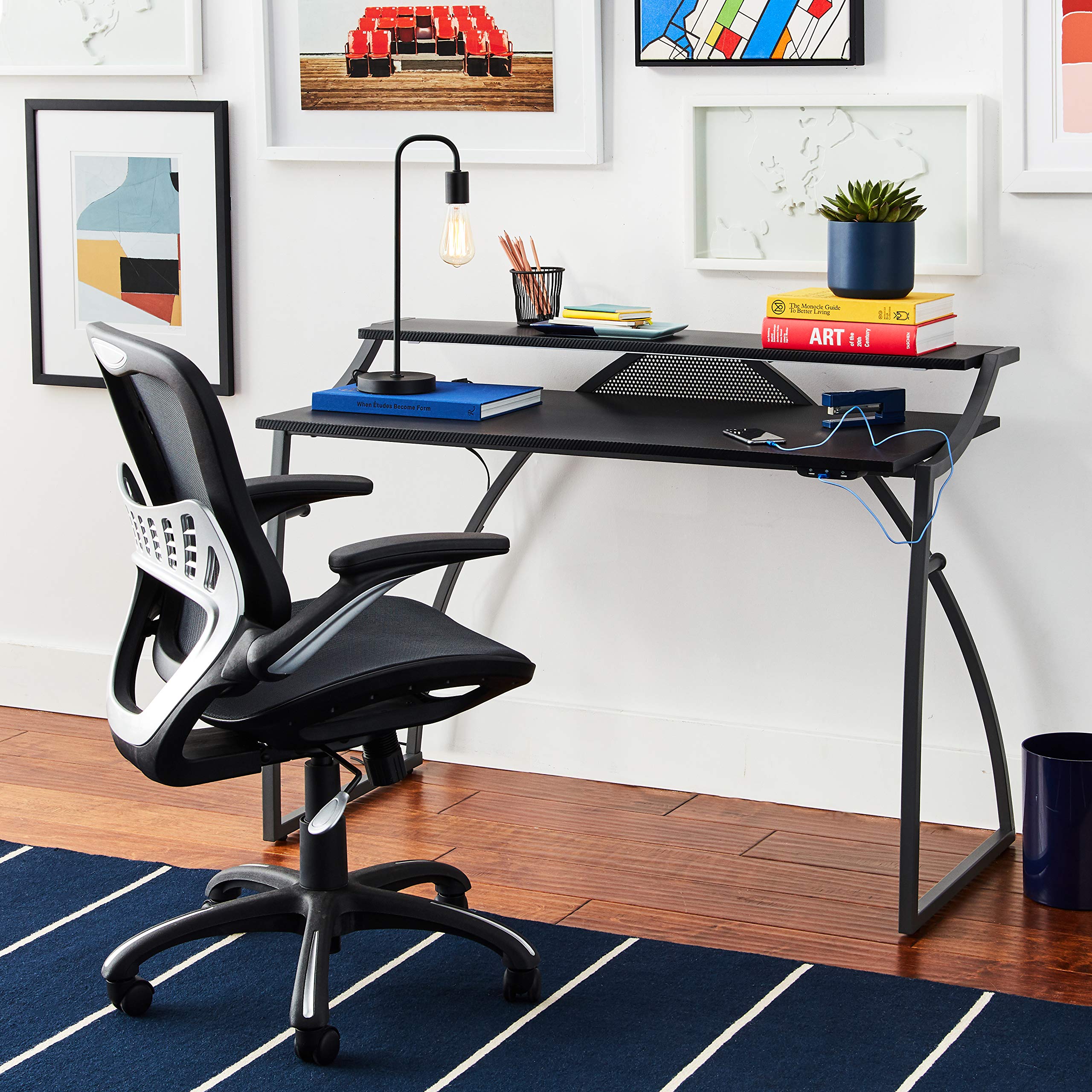 OSP Alpha Battlestation Gaming Desk - Ergonomic Computer Desk for PC & Console Gamers - Black Home Office Furniture for Streaming & Esports Setup
