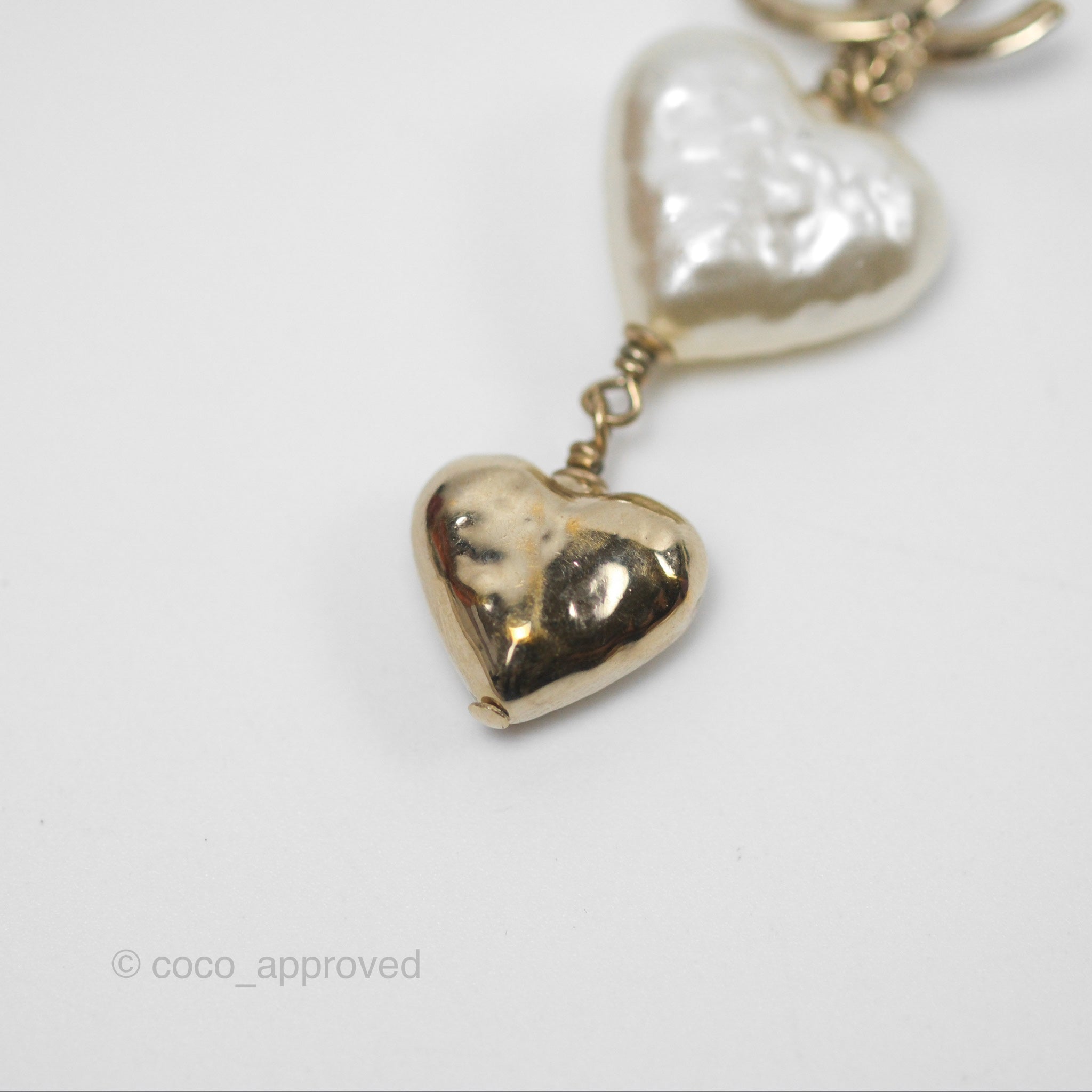 Chanel CC Pearl Heart Drop Earrings for Women - Gold Tone Fashion Jewelry 22C Collection | Perfect for Weddings, Parties & Special Occasions