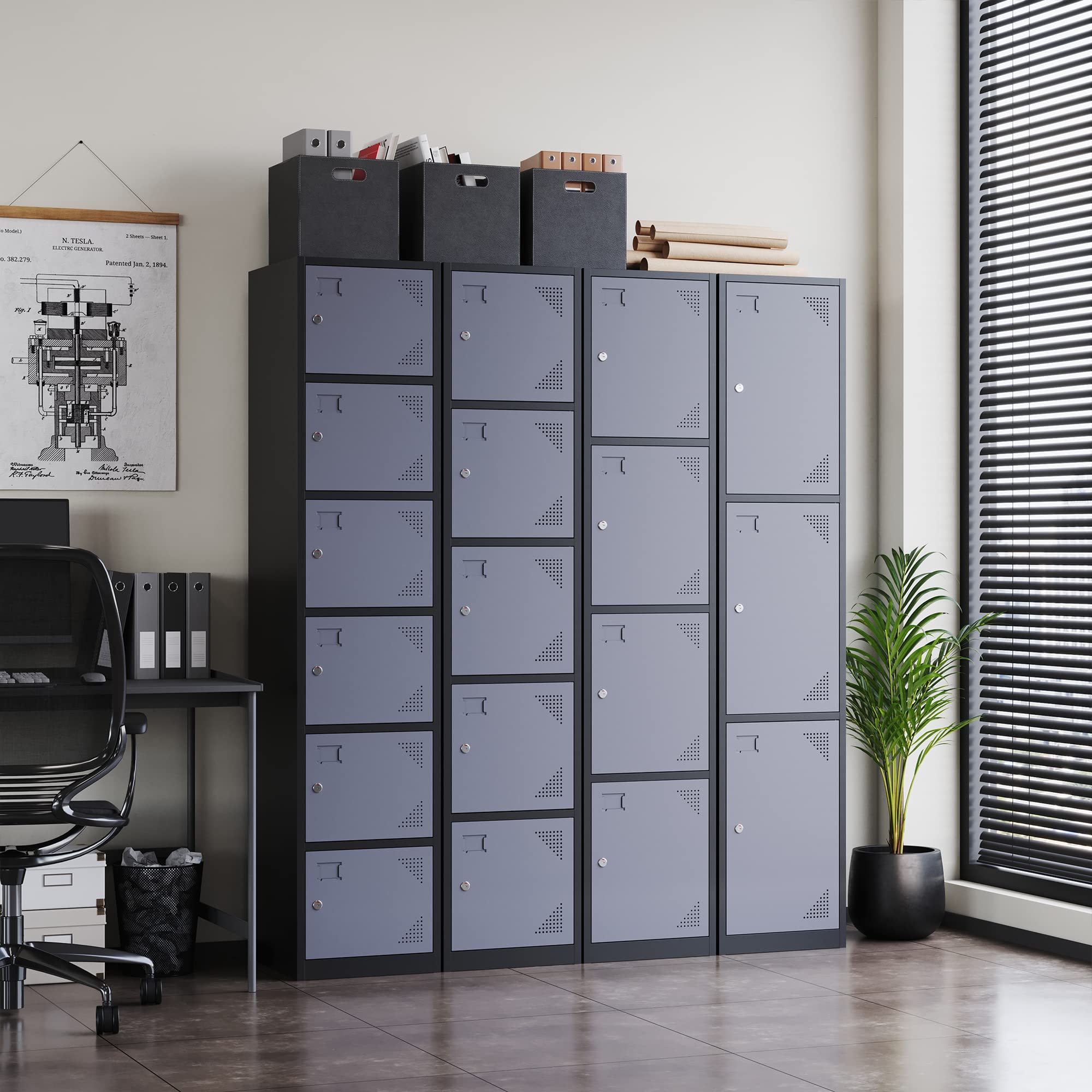 Letaya 6-Door Metal Storage Locker - Steel Organizer Cabinet with Lock for Employees, School, Gym, Home & Office - Secure Storage Solution for Staff Belongings, Kids Room Organization & Workplace Essentials (Black Gray)