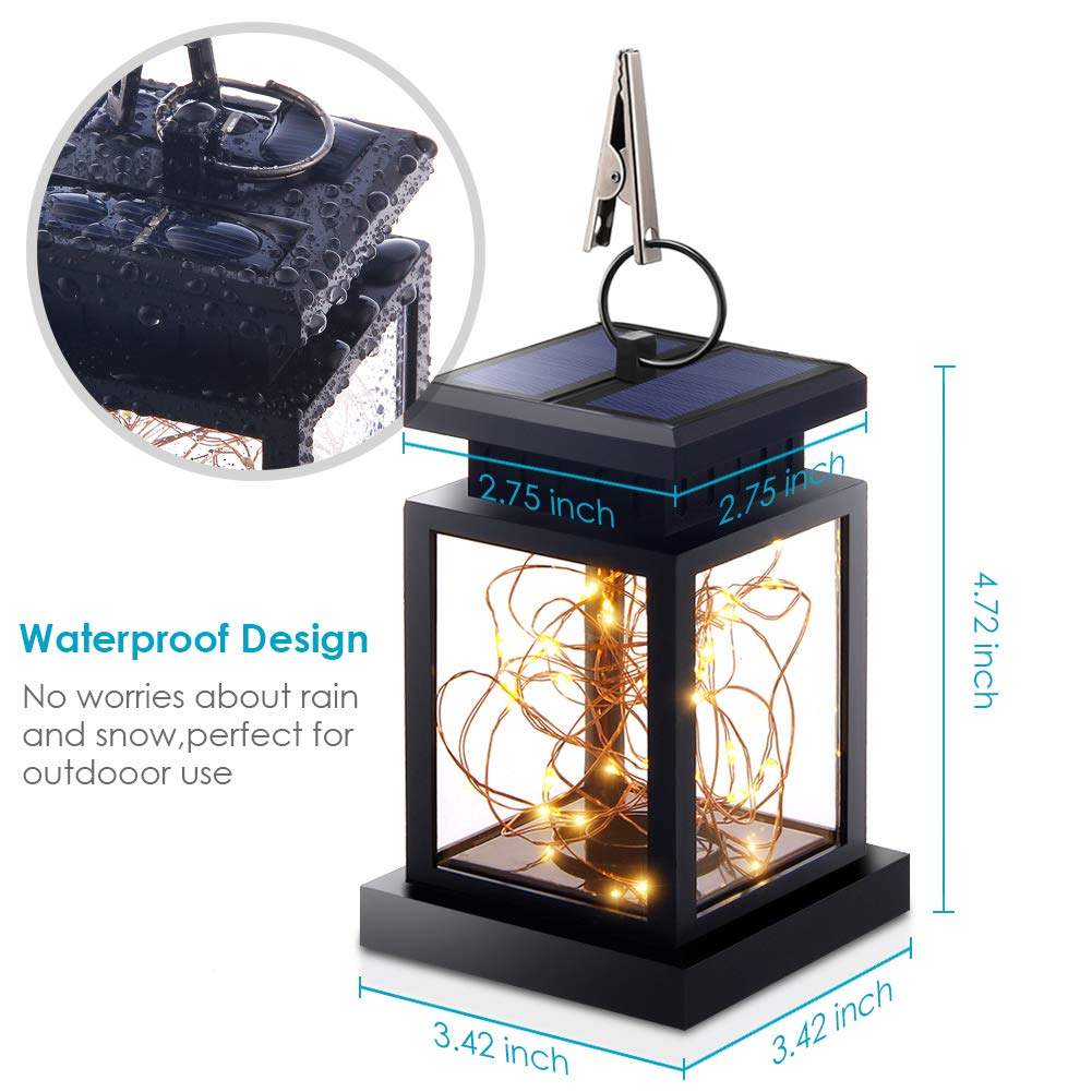 Solar Powered Hanging Lantern Lights - Outdoor Waterproof Fairy String Lights with Auto On/Off Dusk to Dawn Sensor - Warm White LED for Garden, Patio, Yard & Christmas Decorations (2 Pack) - Perfect for Backyard Parties, Wedding Decor & Holiday Lighting