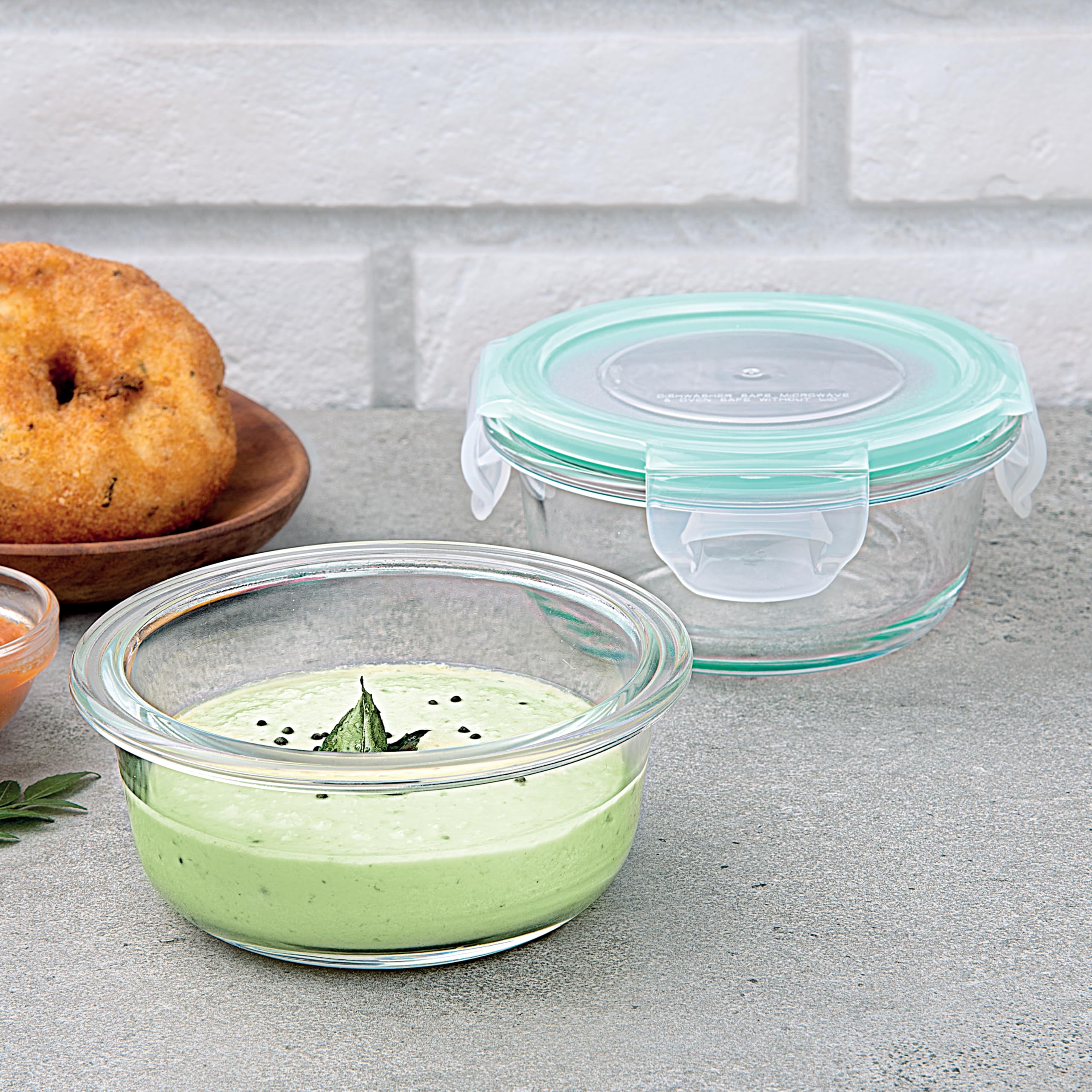 La Opala Cook Serve Store 100% Borosilicate Glass Food Storage Container with Air-Tight Snap Lid | 210ml Round Microwave & Oven Safe | Dishwasher & Freezer Safe | Transparent Glass | Perfect for Meal Prep, Leftovers & Kitchen Storage