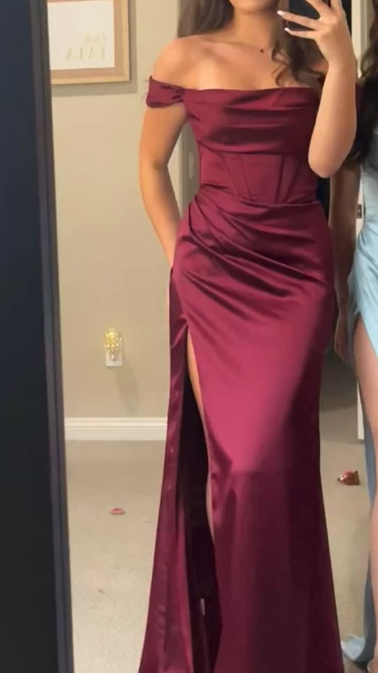 Burgundy Satin Long Evening Dress for Prom, Homecoming, Gala & Special Occasions - Elegant Formal Gown J5698