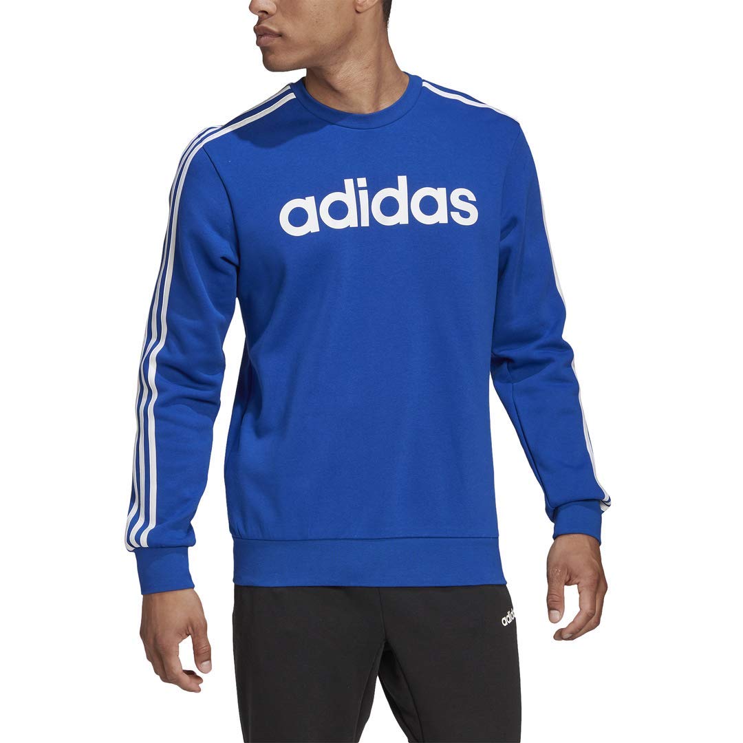 adidas Men's Essential Stripes Crewneck Fleece Sweatshirt - Comfortable & Stylish for Casual Wear, Gym, and Outdoor Activities