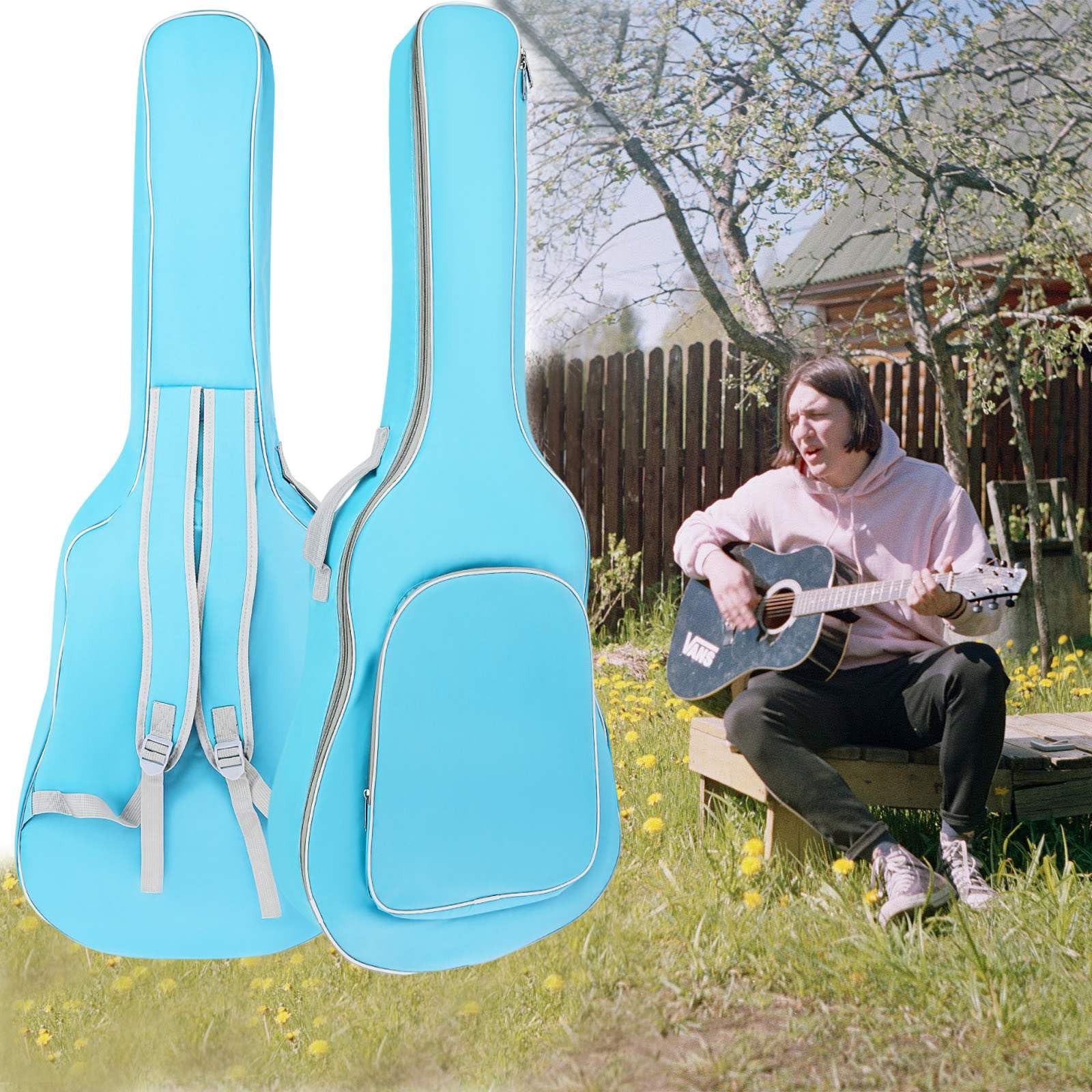40-41 Inch Acoustic Guitar Bag with Adjustable Double Shoulder Straps - Waterproof Soft Padded Gig Case for Classical Guitars - Large Storage Pocket - Perfect for Travel, Practice & Performance (Blue)