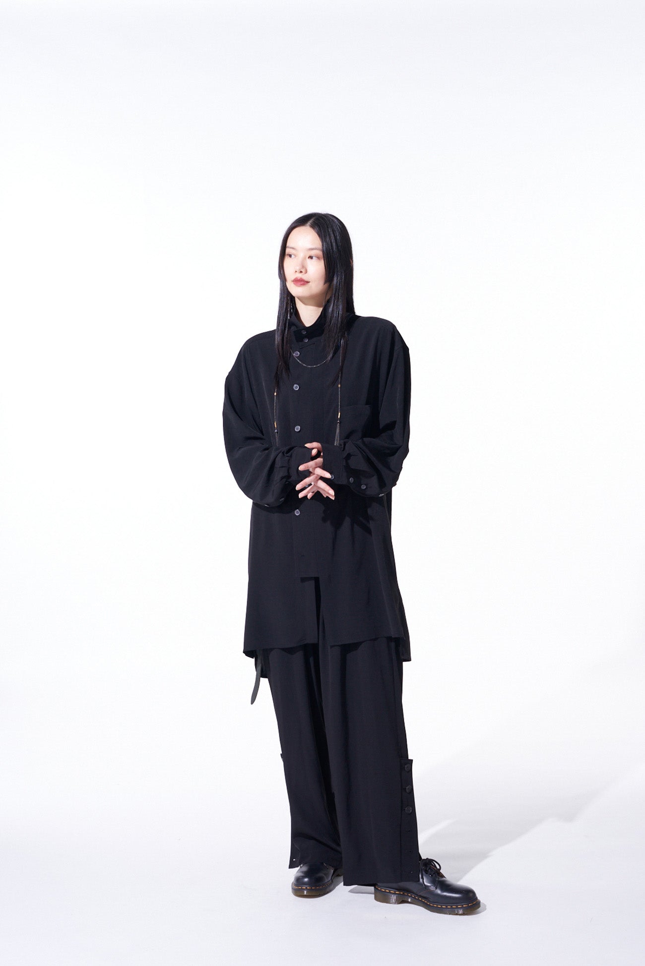 Elegant Crepe de Chine Stand Collar Shirt with Multi-Buttoned Sleeves | Women's Fashion Blouse for Work & Special Occasions
