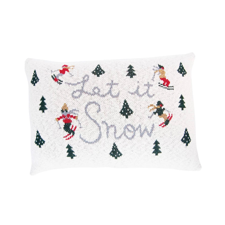 Cozy Cotton Knit Trees & Skiers 'Let It Snow' Holiday Throw Pillow - Perfect for Christmas Decor, Winter Home Accents & Cozy Living Room