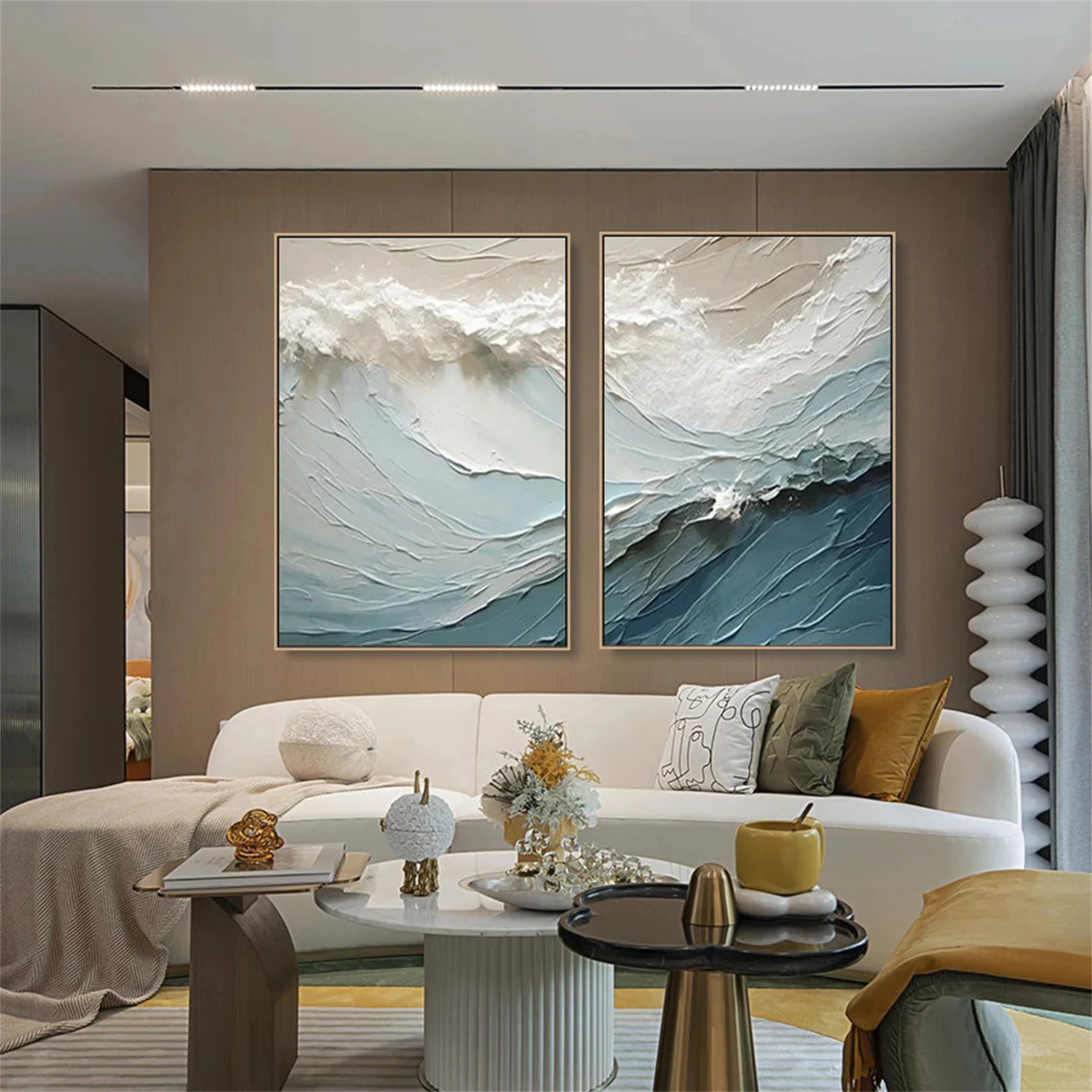 Ocean and Sky Wall Art Set of 2 - Handmade Canvas Paintings for Home Decor - Perfect for Living Room, Bedroom & Office