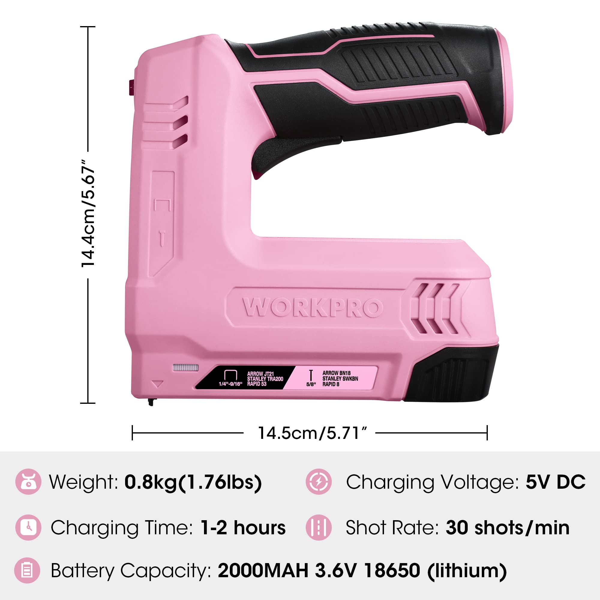 WORKPRO 3.6V Cordless 2-in-1 Staple and Nail Gun with 2.0Ah Battery, USB Charger & 2000PCS Staples/Nails - Pink Ribbon | for Upholstery, DIY Projects, Home Decor, Crafts, Woodworking & Furniture Repair