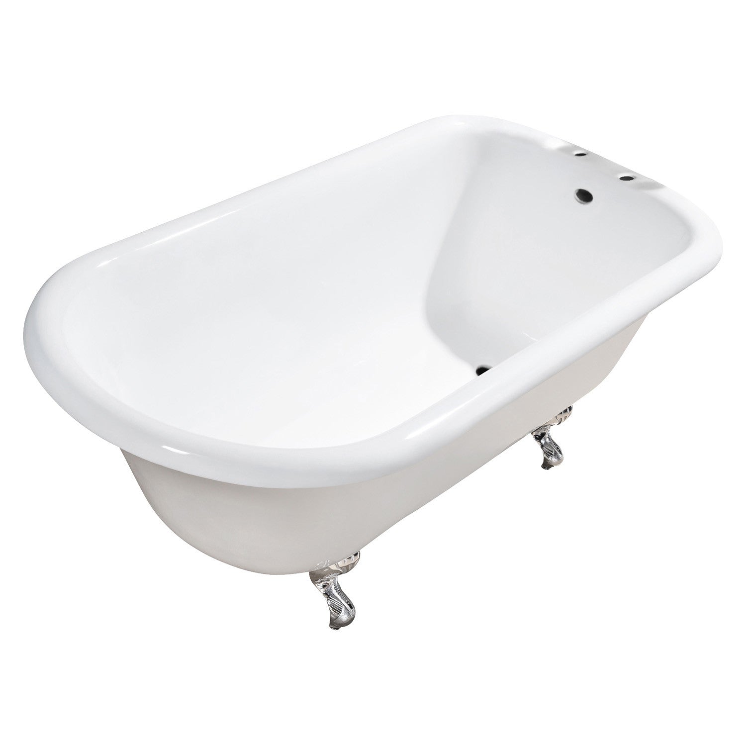 Aqua Eden 54 Inch White Cast Iron Clawfoot Bathtub with Roll Top Rim & 7