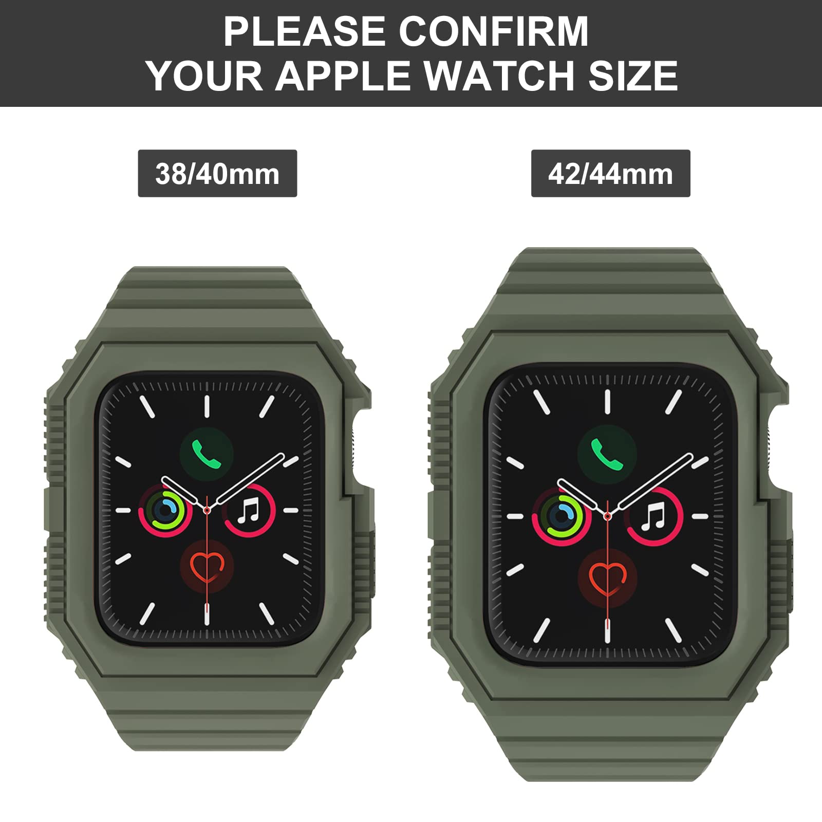 Premium Apple Watch Bands Compatible with 38mm 40mm 42mm 44mm - Durable TPU Sport Strap with Rugged Bumper Case for Series 1/2/3/4/5/6/7/SE - Perfect for Workouts, Running & Outdoor Activities (Men & Women)