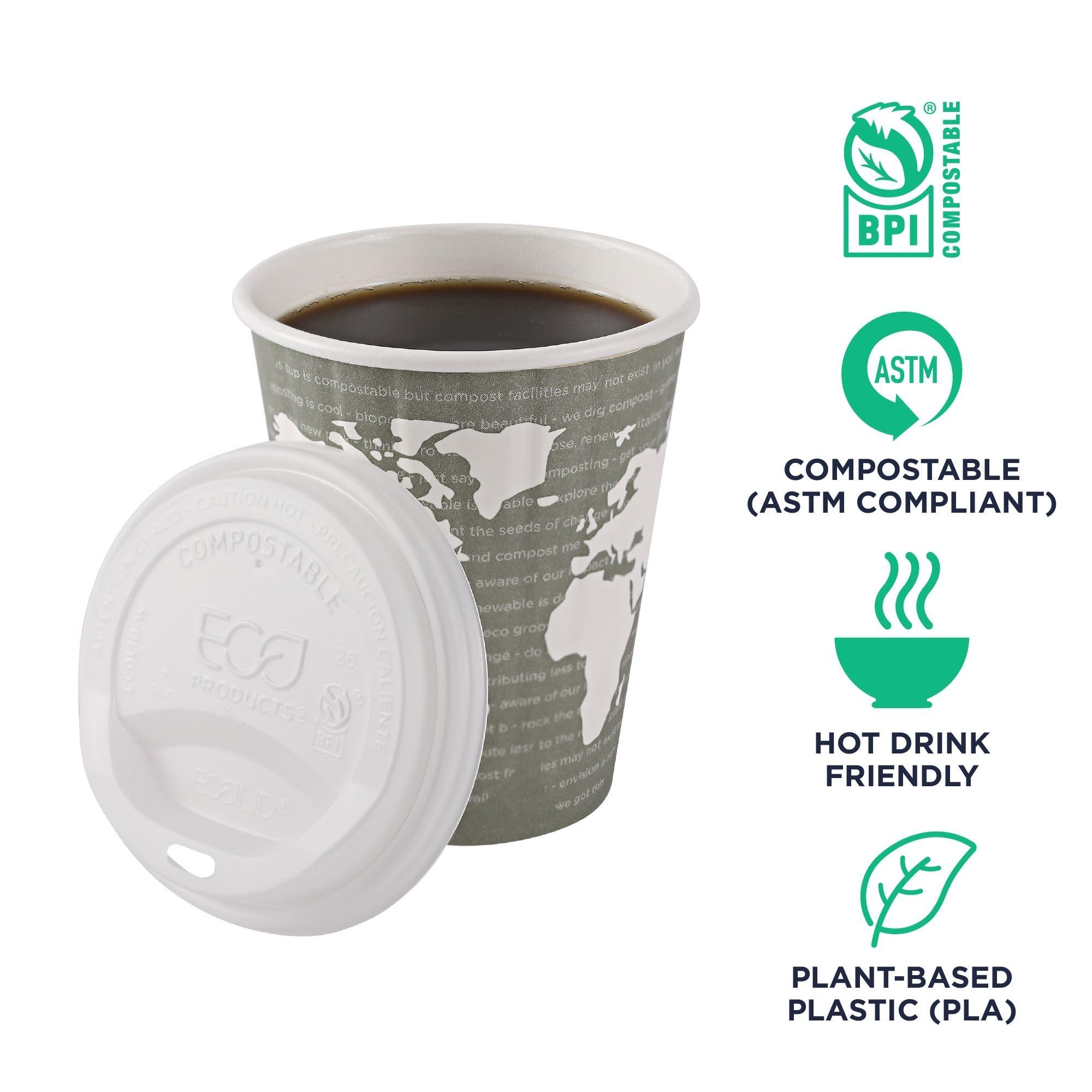 Eco-Friendly Compostable Coffee Cup Lids - 800 Count Case, White EcoLid for 10-20oz Hot Cups | PLA Plant-Based Renewable Material | ASTM & BPI Certified | Perfect for Coffee Shops, Offices & Eco-Conscious Events