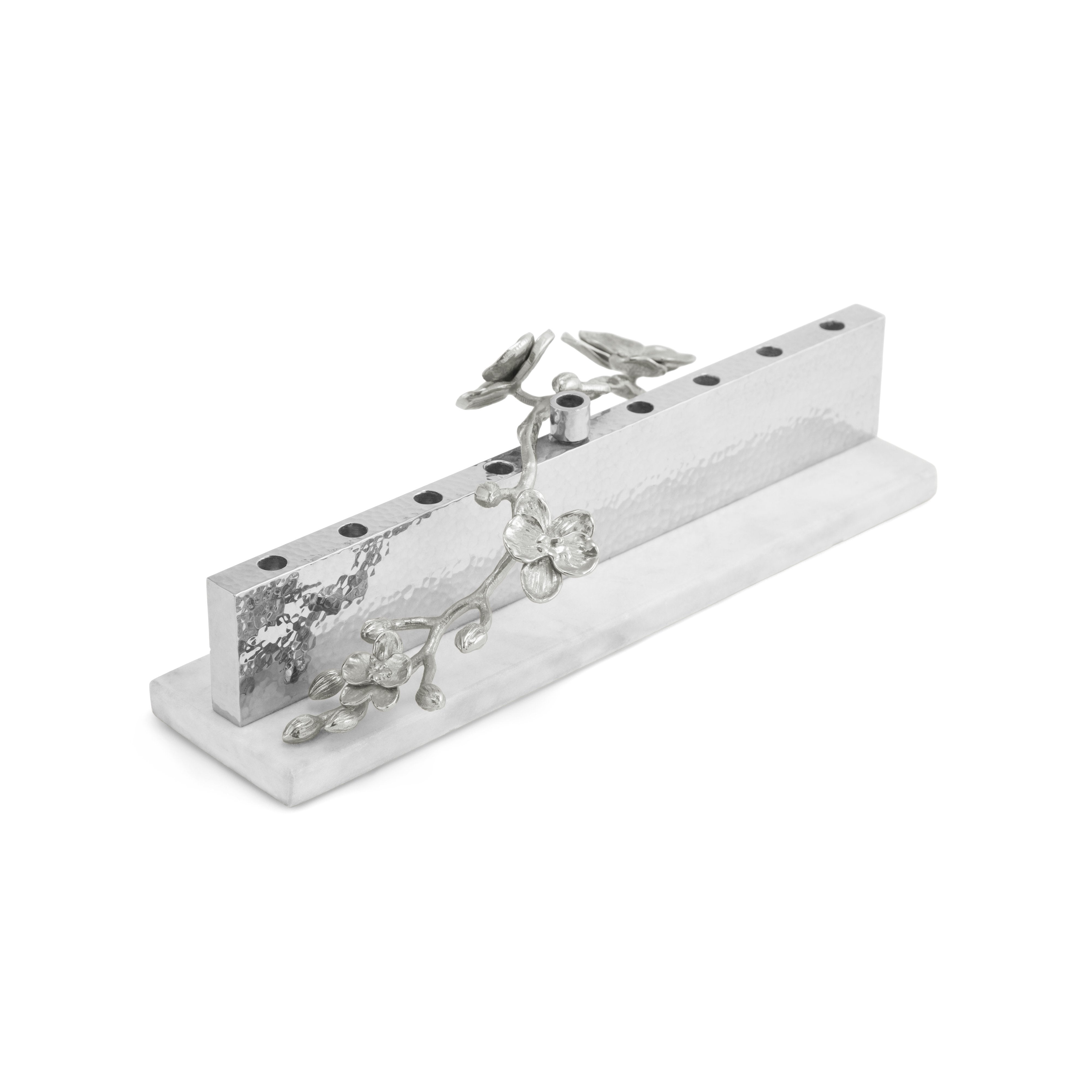 White Orchid Menorah - Elegant Hanukkah Candle Holder for Jewish Holiday Decorations - Perfect for Home, Synagogue & Festival Celebrations