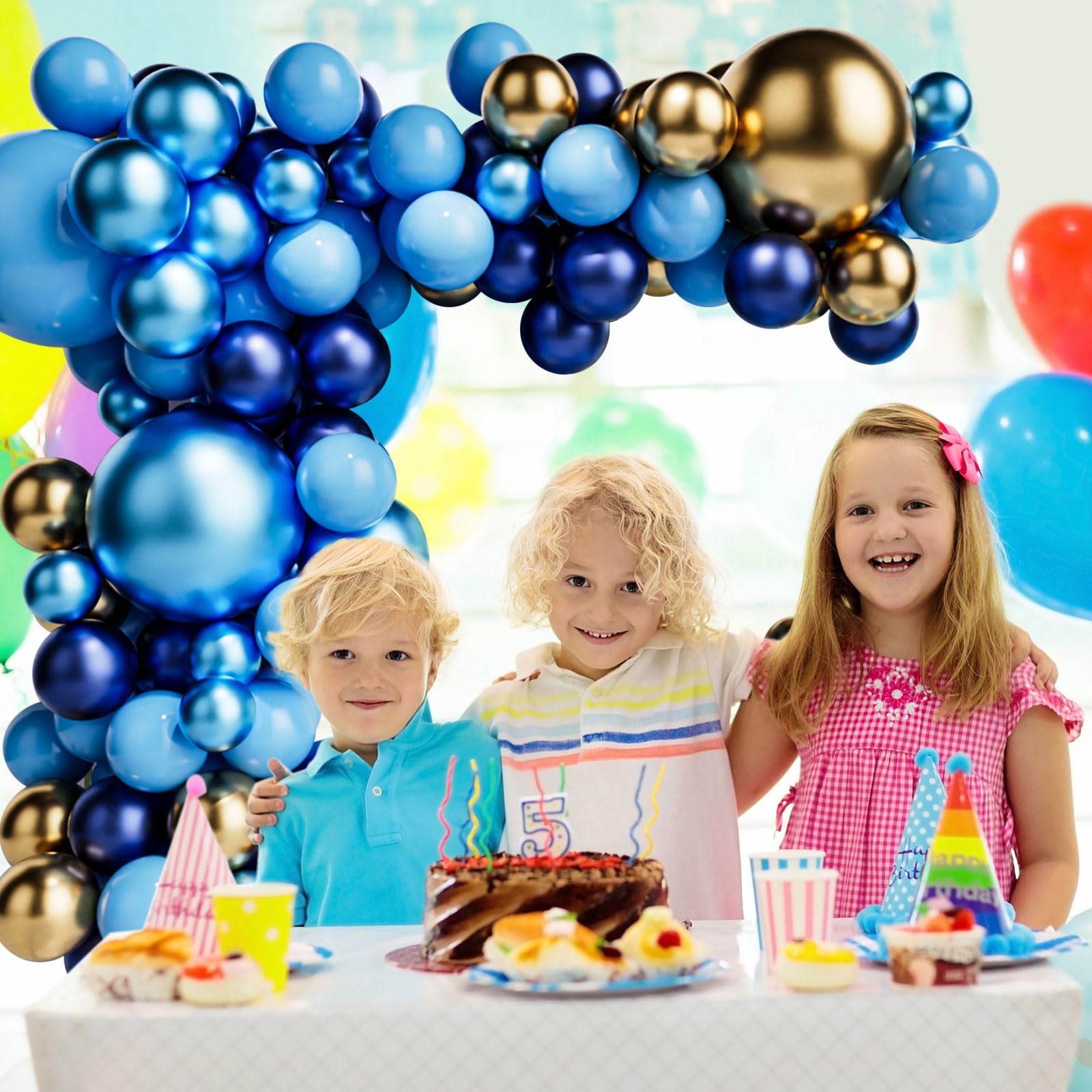 Navy Blue & Metallic Gold Balloon Arch Kit - Includes Light Blue, Gold & Metallic Blue Balloons for Baby Showers, Birthdays, Weddings & Party Decorations | Perfect for Backdrops, Photo Booths & Event Centerpieces
