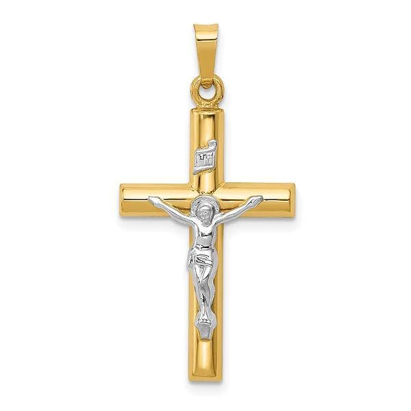 14K Solid Two Tone Gold Jesus Christ Crucifix Cross Pendant Necklace - Religious Jewelry for Women & Men - Perfect for Church, Baptism, First Communion & Gifts