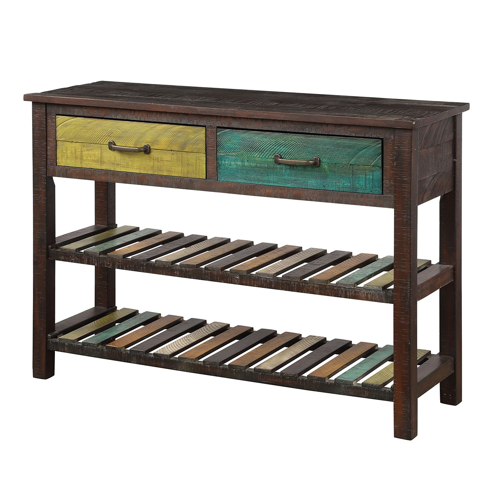 Vintage Console Table with Storage - Retro Sofa Table with Drawers & Bottom Shelves for Entryway, Hallway, Living Room, Bedroom - Perfect for Small Space Organization & Home Decor (Brown)