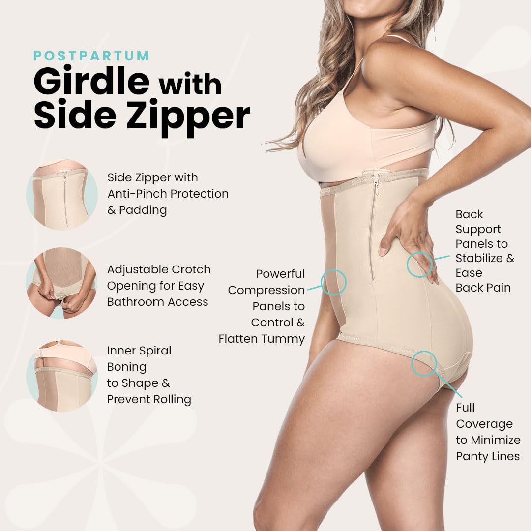 Bellefit Postpartum Girdle with Side Zipper - Post Pregnancy Belly Wrap for C-Section & Natural Birth Recovery, Waist Trainer & Abdominal Support Belt for New Moms - Perfect for Postpartum Healing, Daily Wear & Back Pain Relief