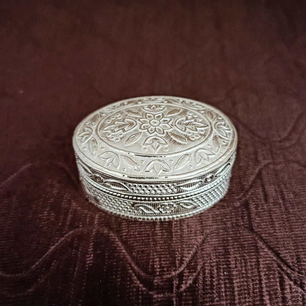 925 Pure Silver Designer Kumkum Box (Design 51) - Handcrafted Indian Pooja Accessory for Hindu Rituals & Wedding Ceremonies