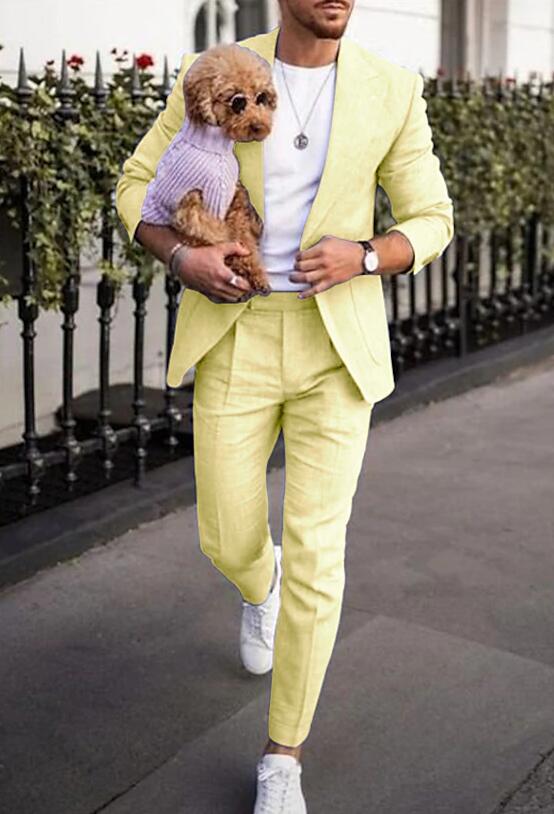 Tailored Fit Light Yellow Daffodil Men's Beach Wedding Suit 2 Piece Set - Slim Fit Prom Tuxedo for Groom, Summer Formal Attire - Perfect for Beach Weddings, Garden Parties & Special Occasions