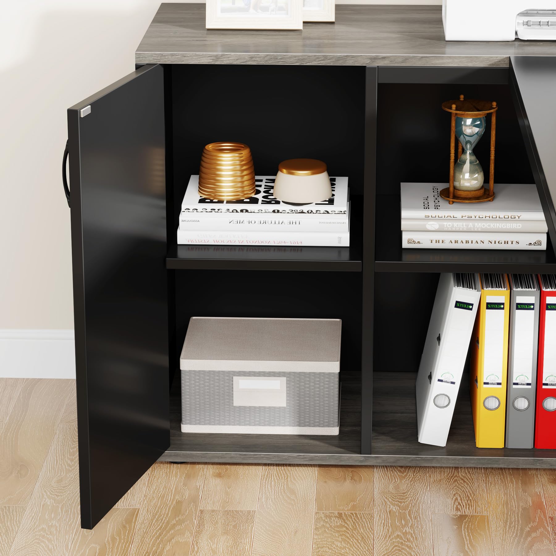 Tribesigns 71 Inch L-Shaped Executive Desk with Cabinet Storage & Shelves - Modern Home Office Workstation for Business & Remote Work (Gray) | Perfect for Small Spaces & Productivity Setup