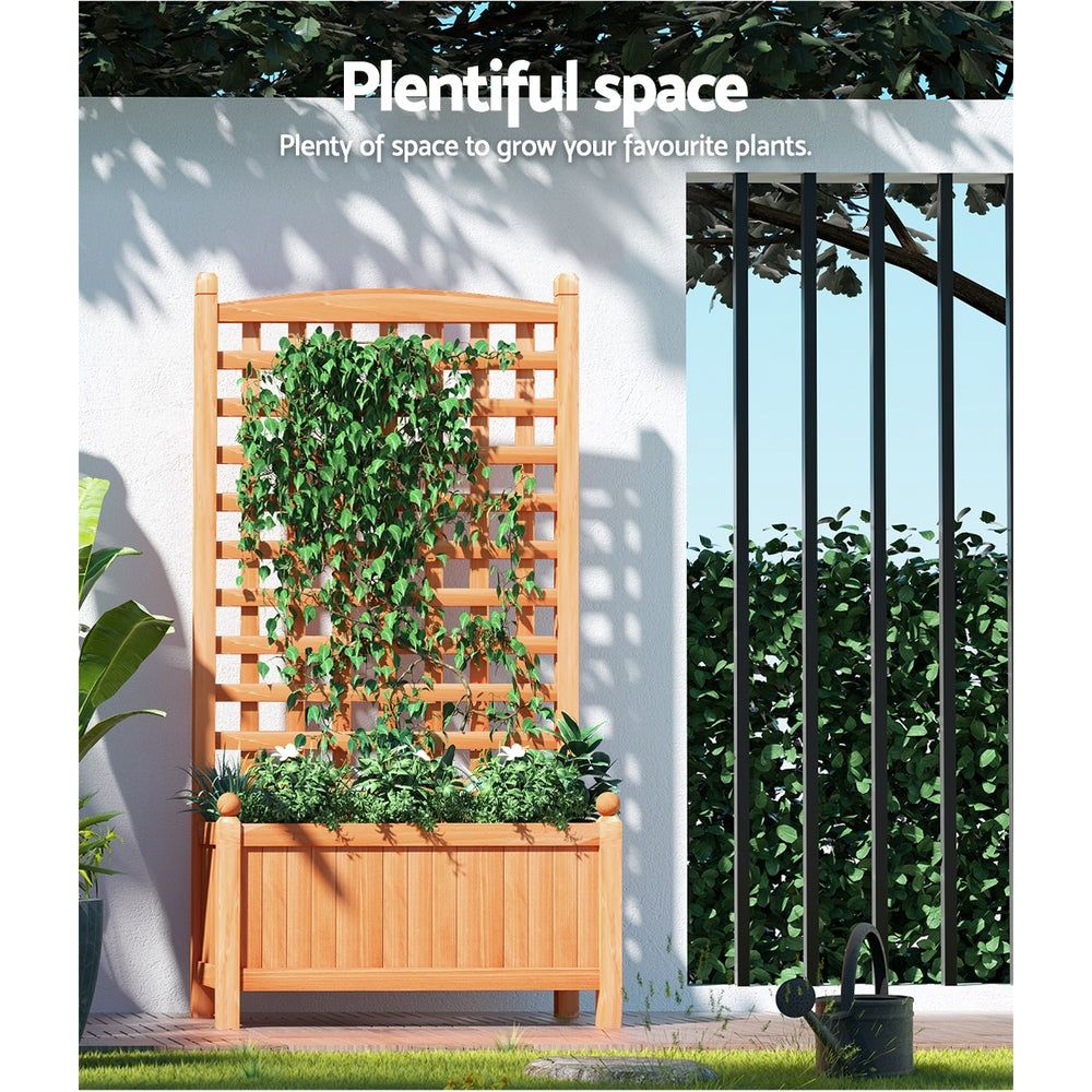 Greenfingers 64x35x115cm Wooden Raised Garden Bed Planter Box with Trellis - Perfect for Vegetables, Flowers & Climbing Plants in Backyards, Patios & Small Spaces