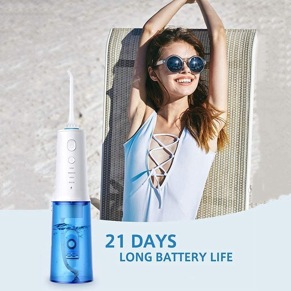 Cordless Water Flosser - Portable Oral Irrigator with 4 Cleaning Modes & 3 Jet Tips, 300ML Large Water Tank, USB Rechargeable for Teeth, Braces, Bridges - Perfect for Home Use & Travel Dental Care