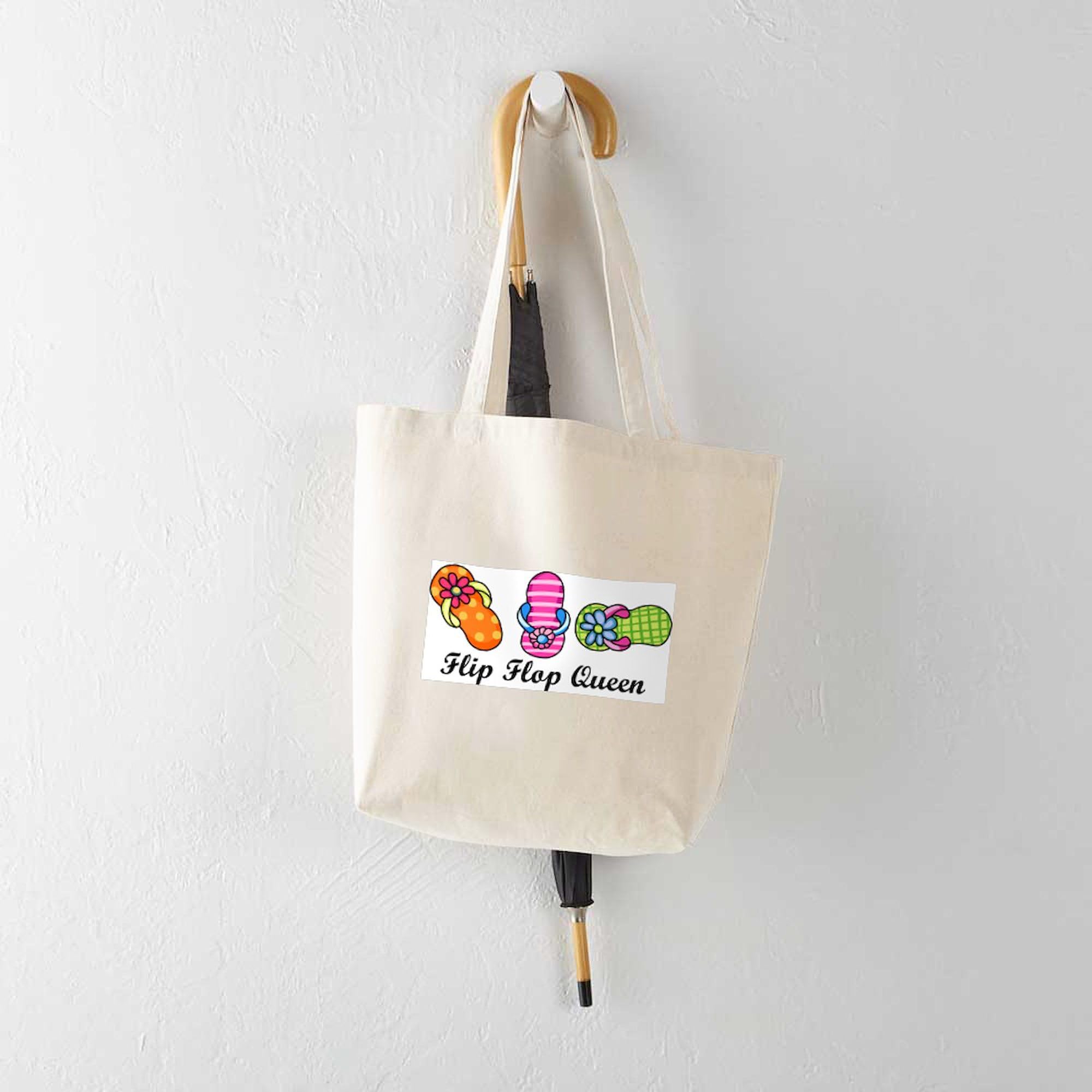 Flip Flop Queen Tote Bag - Natural Canvas Reusable Shopping Bag for Women | Beach, Grocery & Everyday Use | Eco-Friendly Cotton Tote