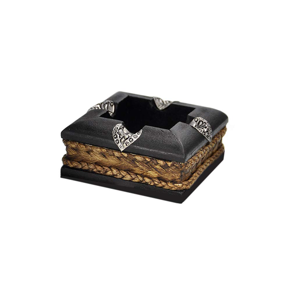 Premium Thai Wooden Ashtray with Silver-Plated Elephant & Bamboo Weaving - Handcrafted Cigarette Ash Holder for Indoor/Outdoor Use (Large) - Perfect for Patio, Garden, Smoking Lounge & Home Decor